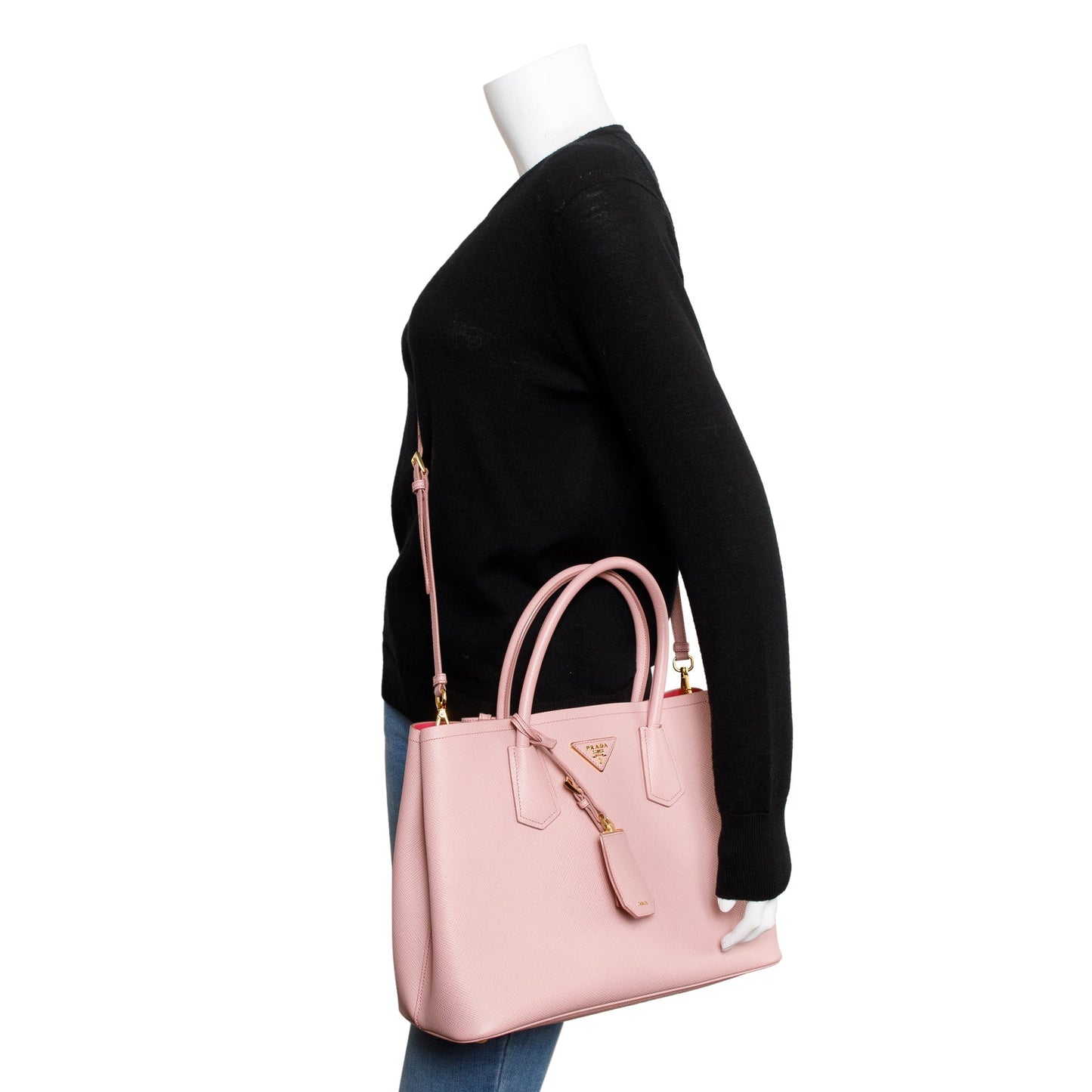 Prada Saffiano Lux Cuir Double Tote Handbag Pink Medium Tote Bag