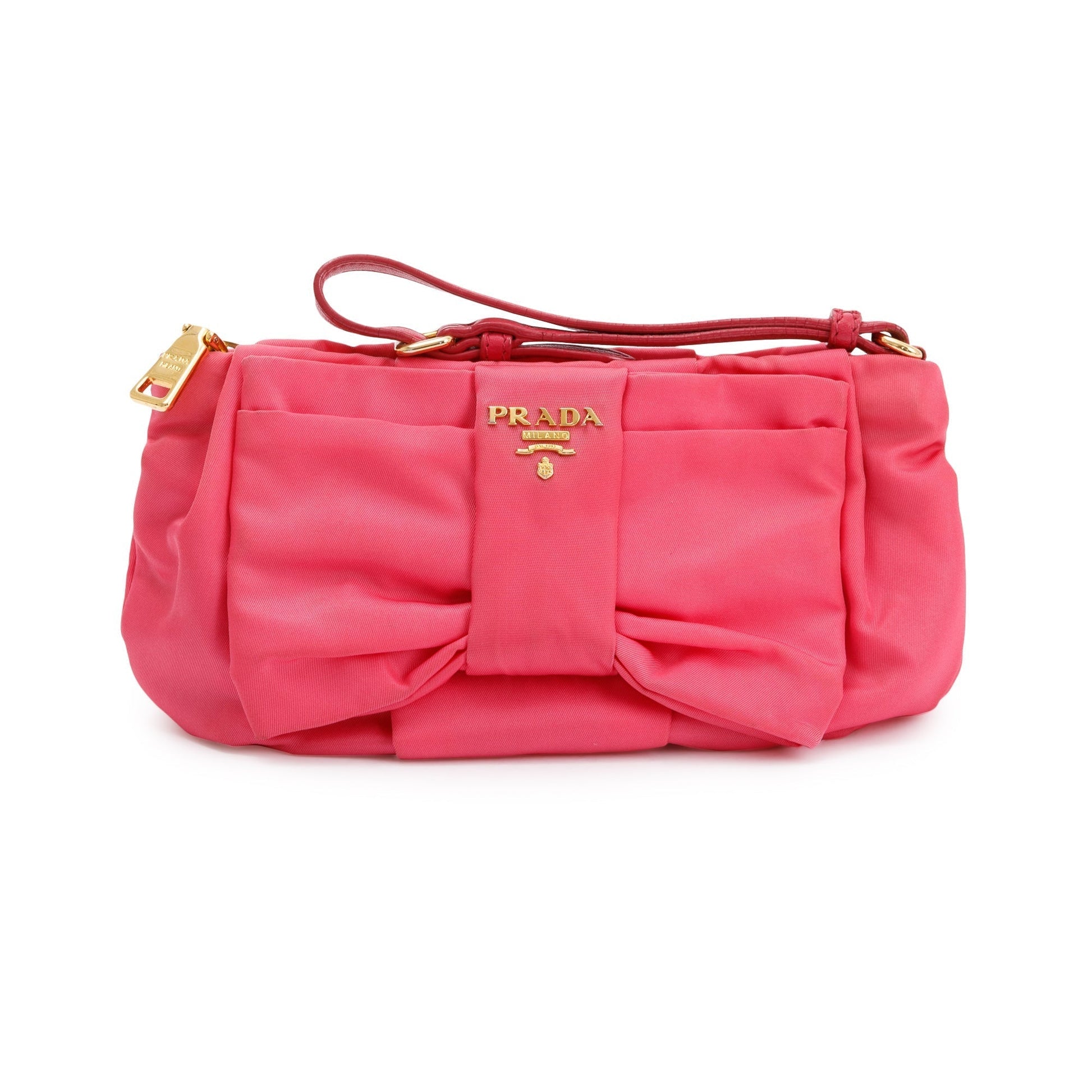 Prada Tessuto Bow Wristlet Handbag Nylon Pink Travel Bag