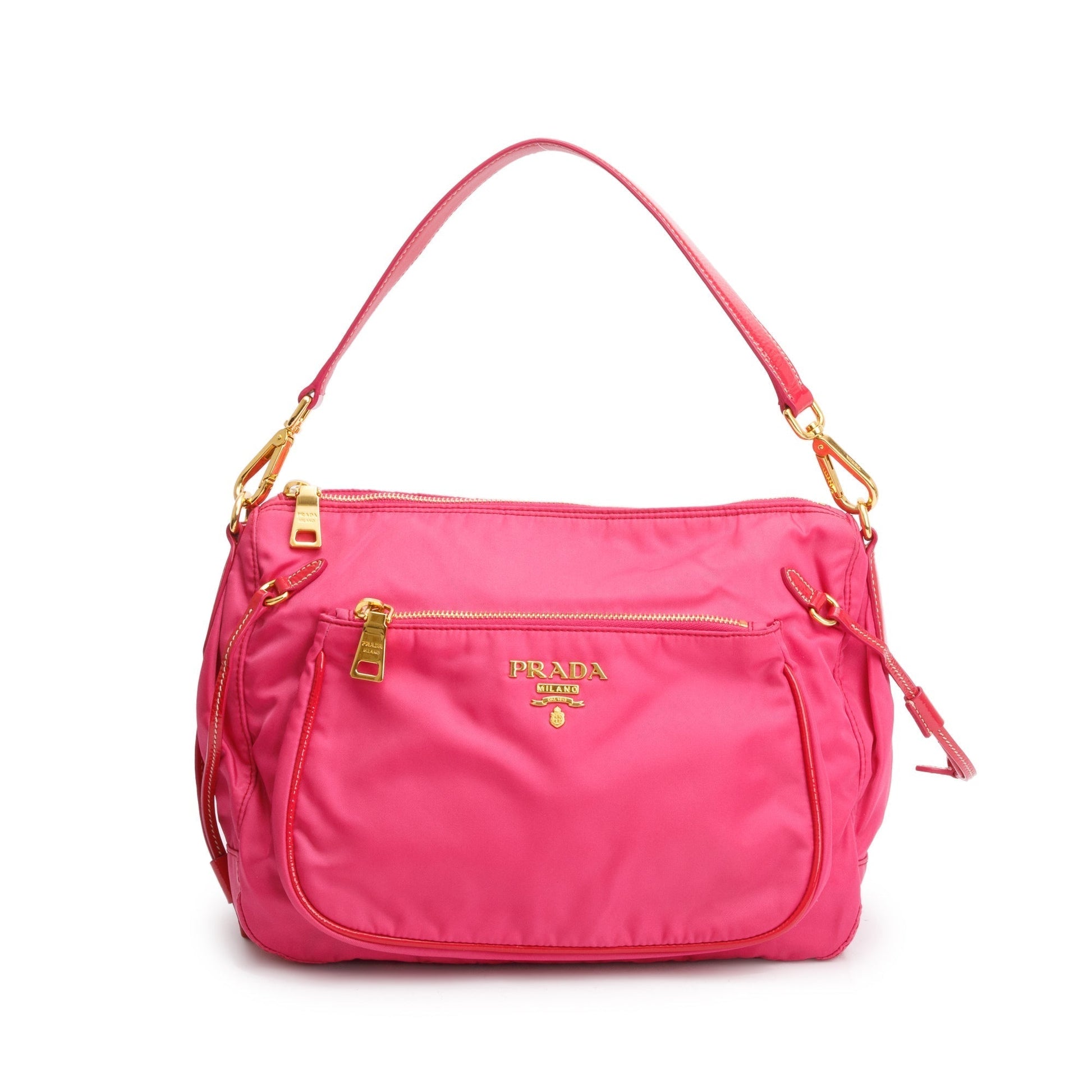 Prada Venice Trimmed Tessuto Sacca Shoulder Bag Nylon Pink