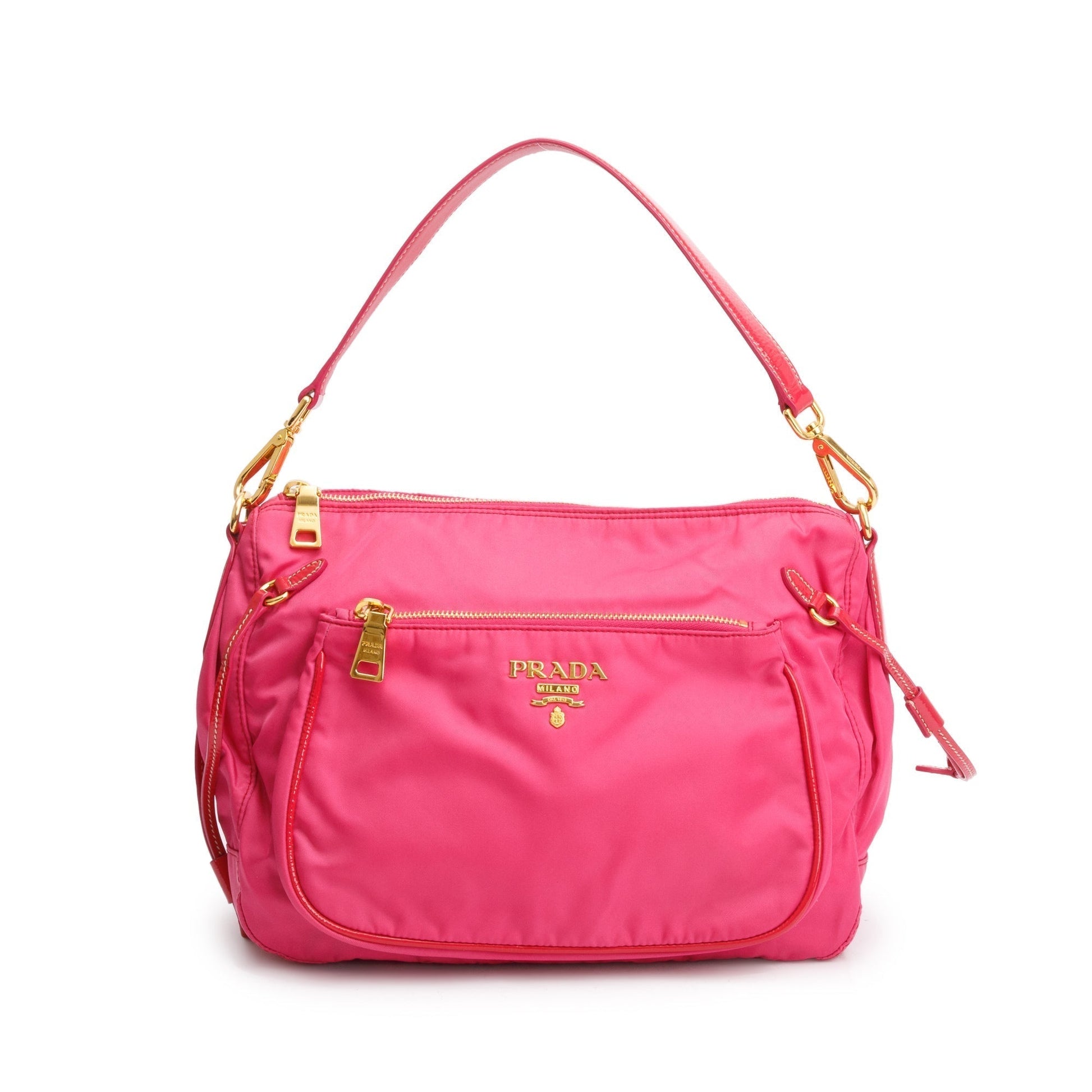 Prada Venice Trimmed Tessuto Sacca Shoulder Bag Nylon Pink