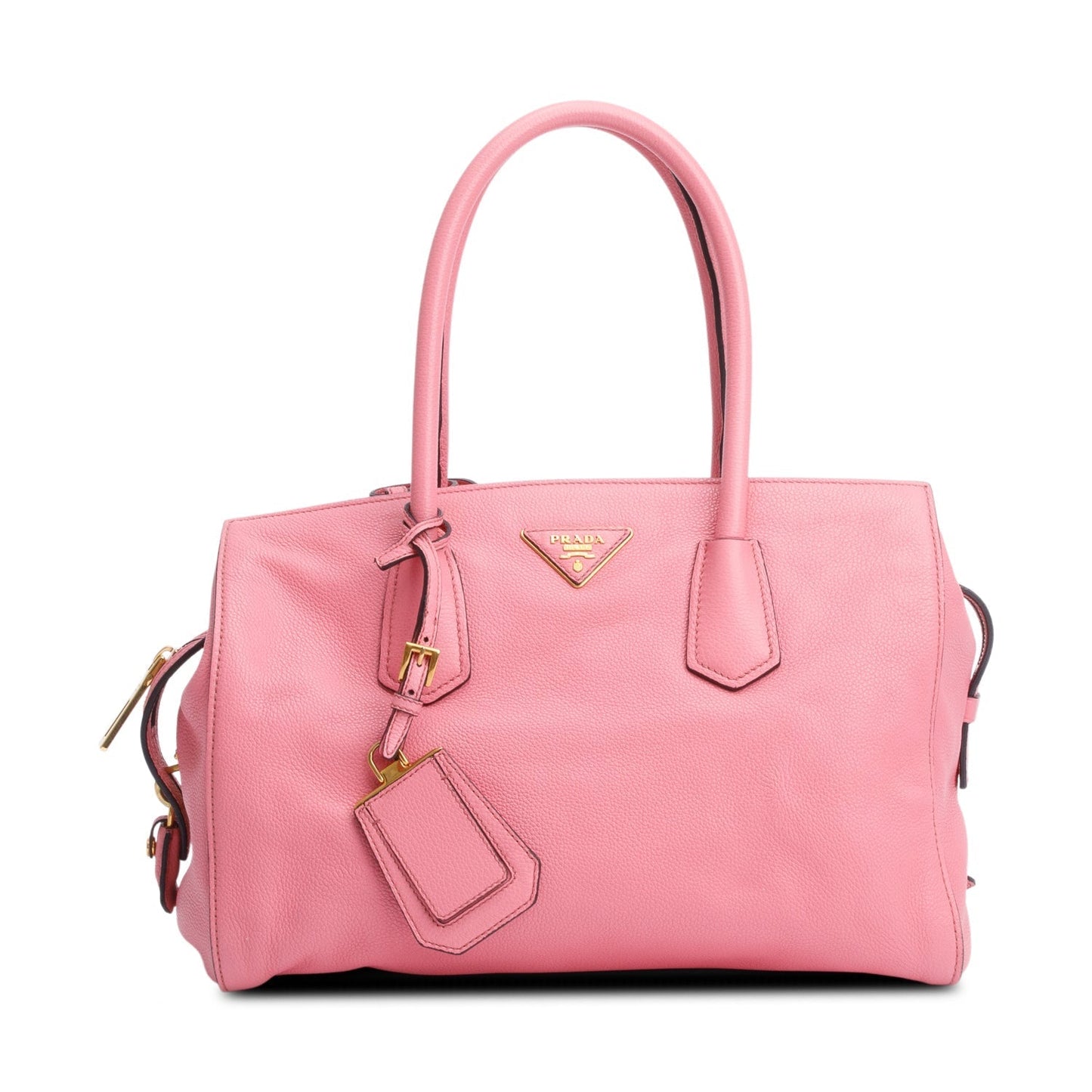 Prada Vitello Grain Signature Top Handle Bag Leather Pink Travel Bag