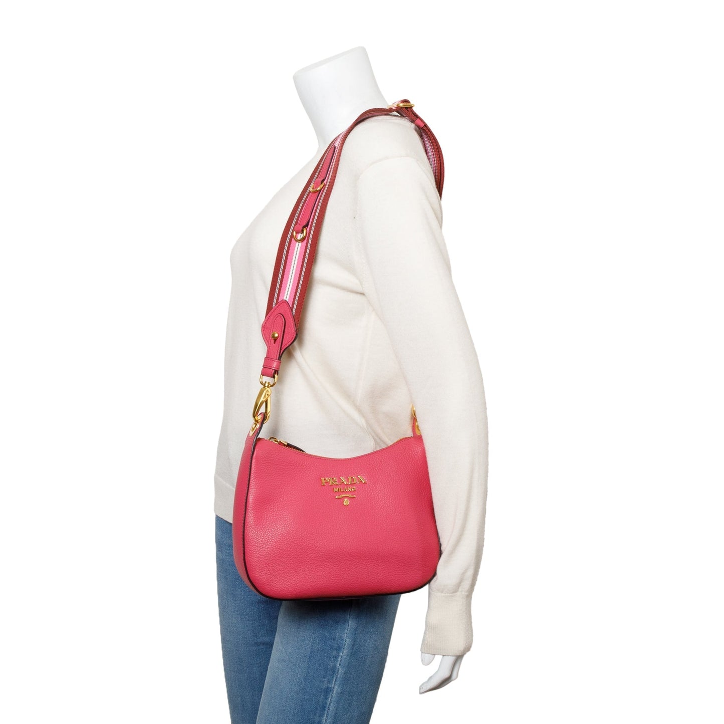 Prada Vitello Phenix Crossbody Bag Pink Logo