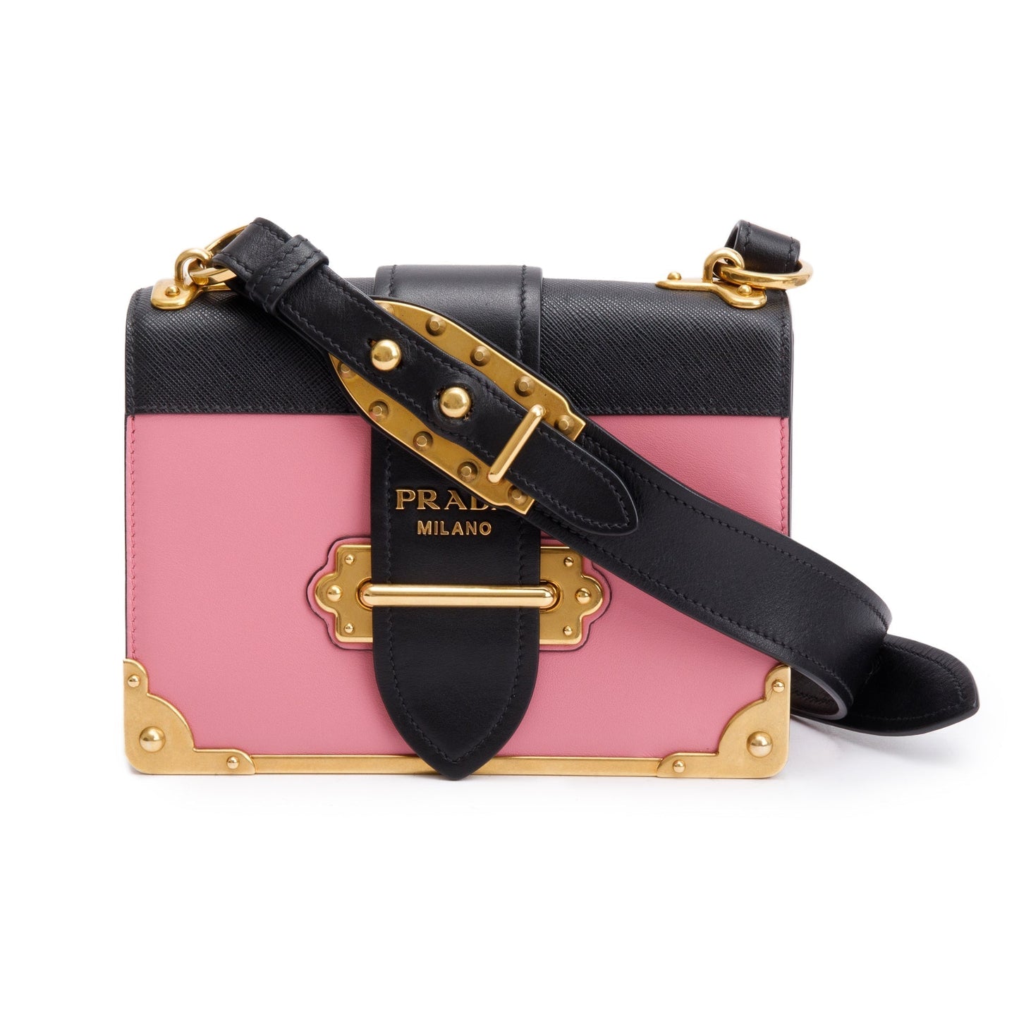 Prada City Calf Saffiano Cahier Bag Black Pink Travel Bag