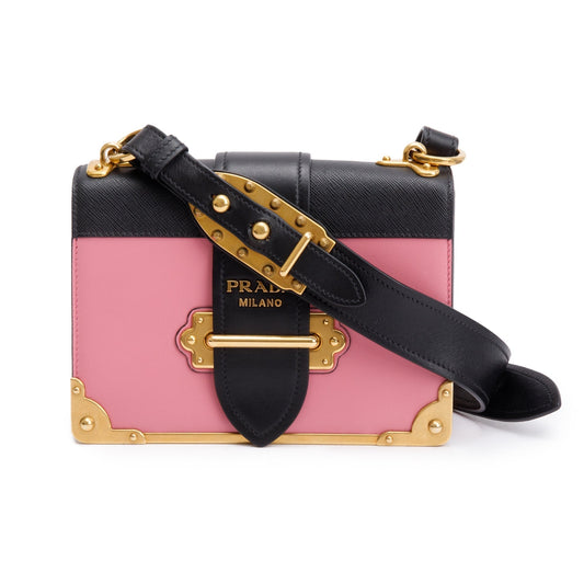 Prada City Calf Saffiano Cahier Bag Black Pink Travel Bag
