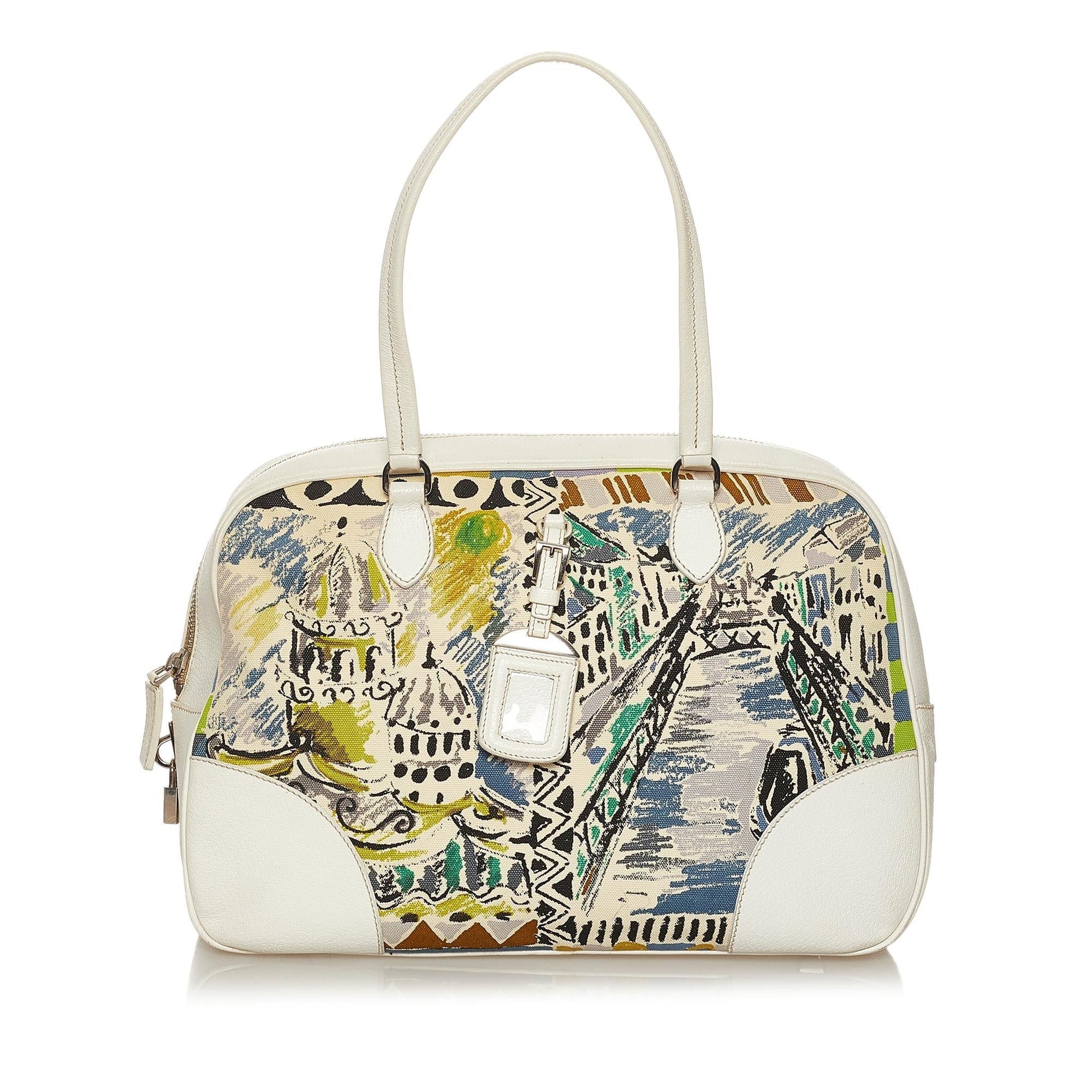 Prada Printed Shoulder Bag Shg Canvas