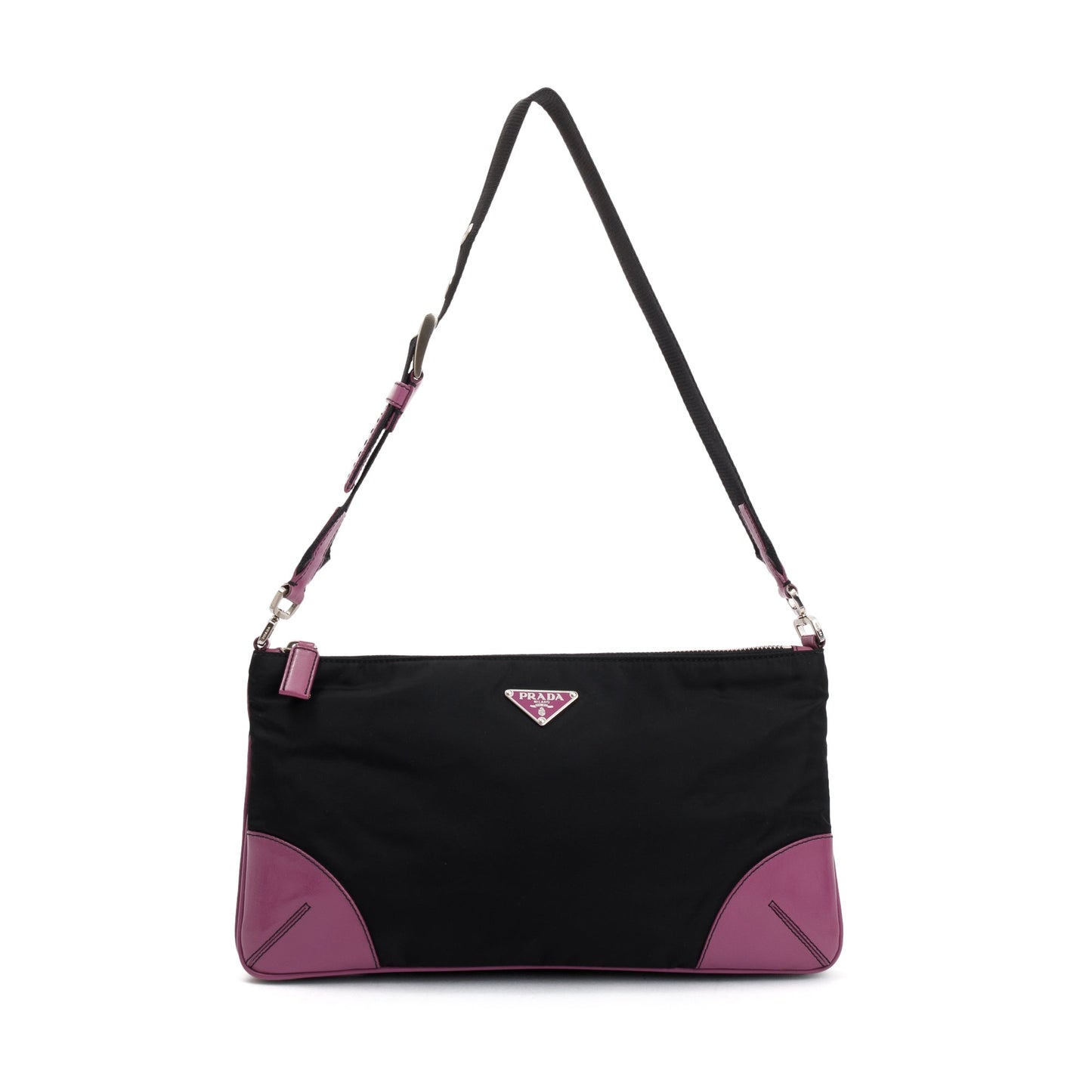 Prada Purple Trimmed Tessuto Shoulder Bag Leather Nylon
