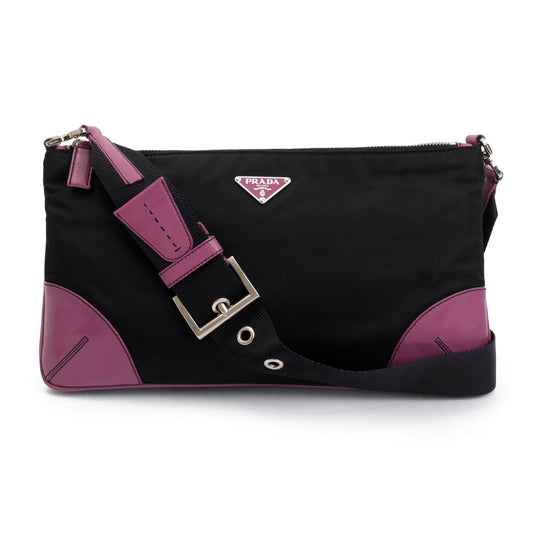 Prada Purple Trimmed Tessuto Shoulder Bag Leather Nylon