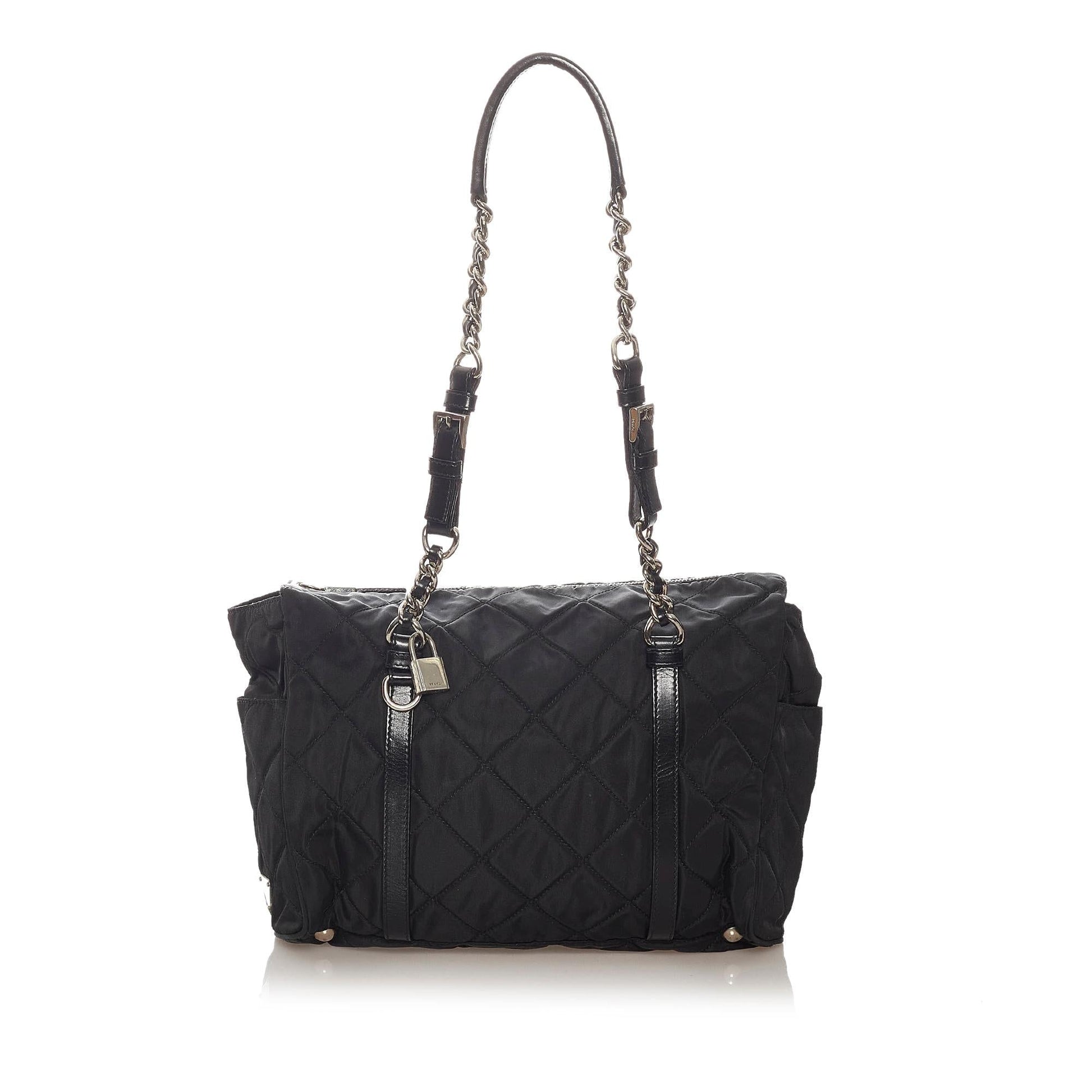 Prada Tessuto Shoulder Bag Shg Quilted Chain