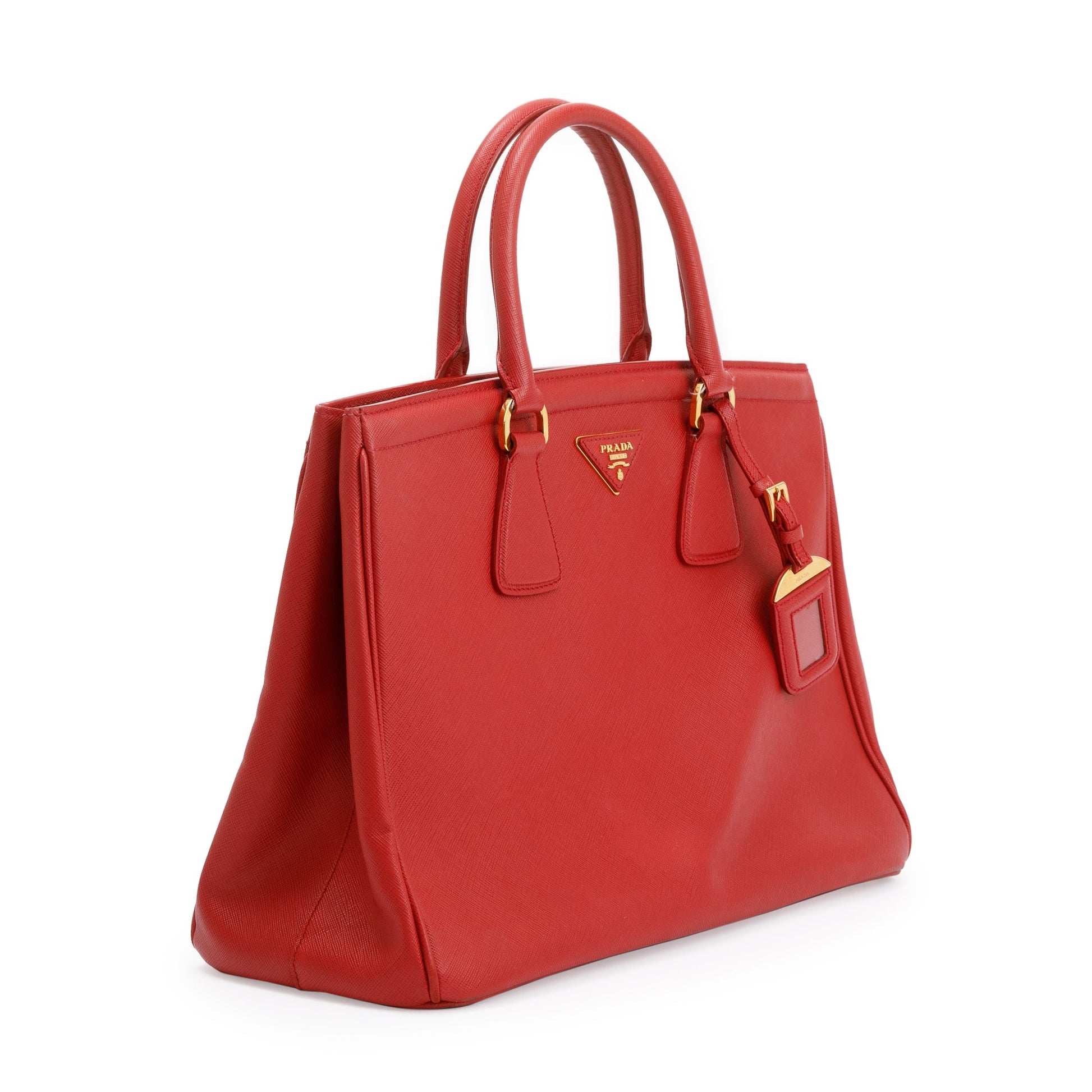 Prada Saffiano Parabole Tote Handbag Leather Red Tote Bag