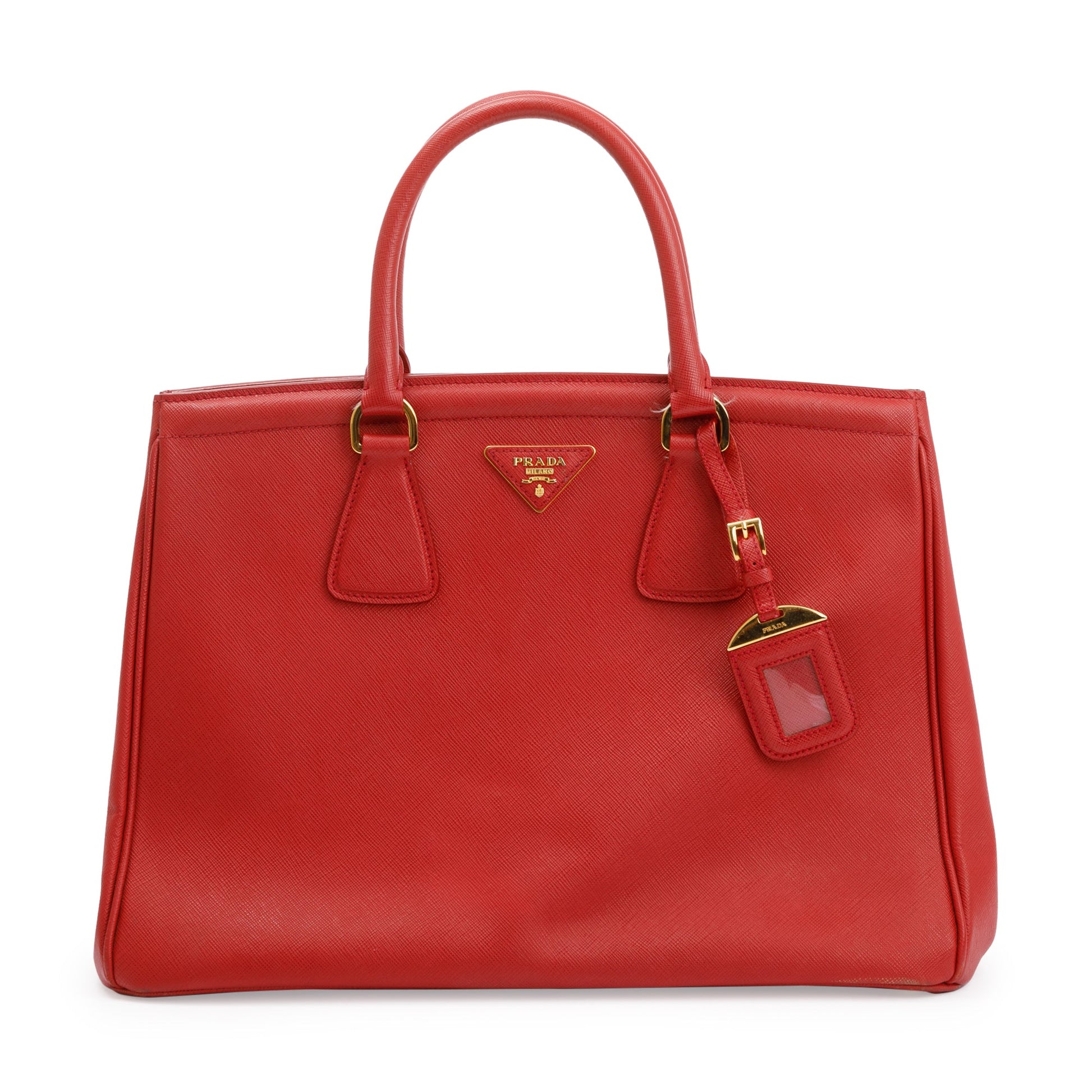 Prada Saffiano Parabole Tote Handbag Leather Red Tote Bag