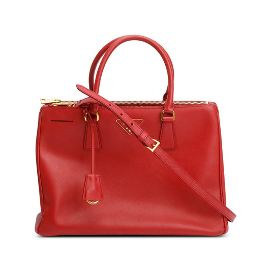 Prada Saffiano Lux Double Zip Galleria Tote Handbag Red Medium Tote Bag