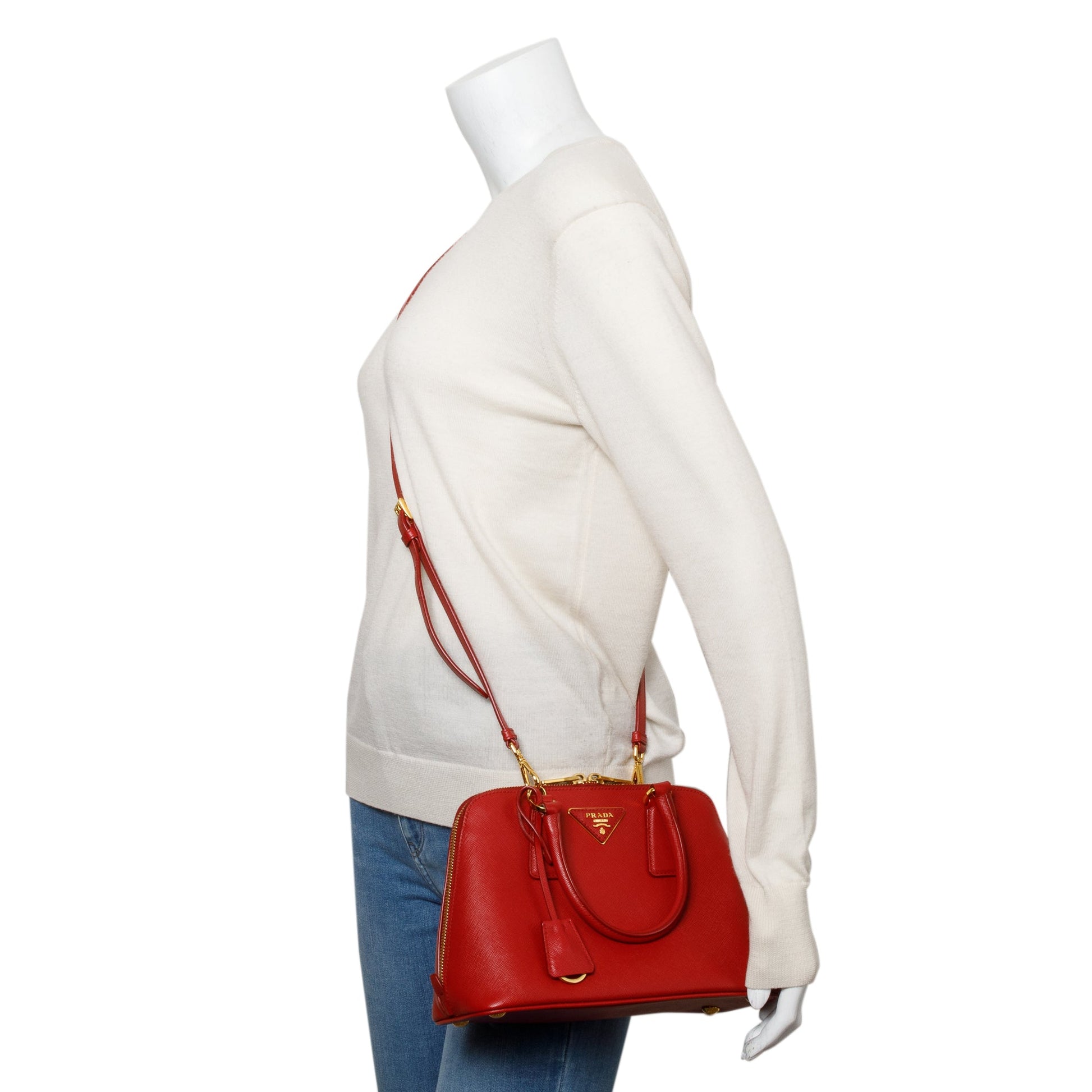 Prada Saffiano Lux Promenade Tote Handbag Red Small Tote Bag
