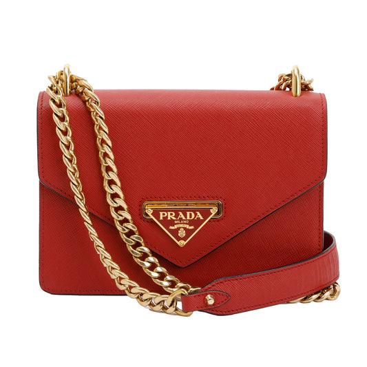 Prada Saffiano Soft Calf Flop Lock Crossbody Bag Leather Red