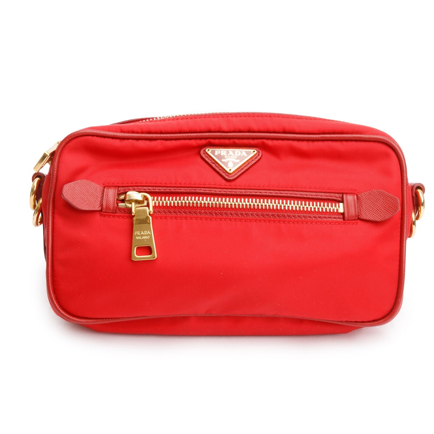 Prada Saffiano Trimmed Tessuto Camera Crossbody Bag Nylon Red