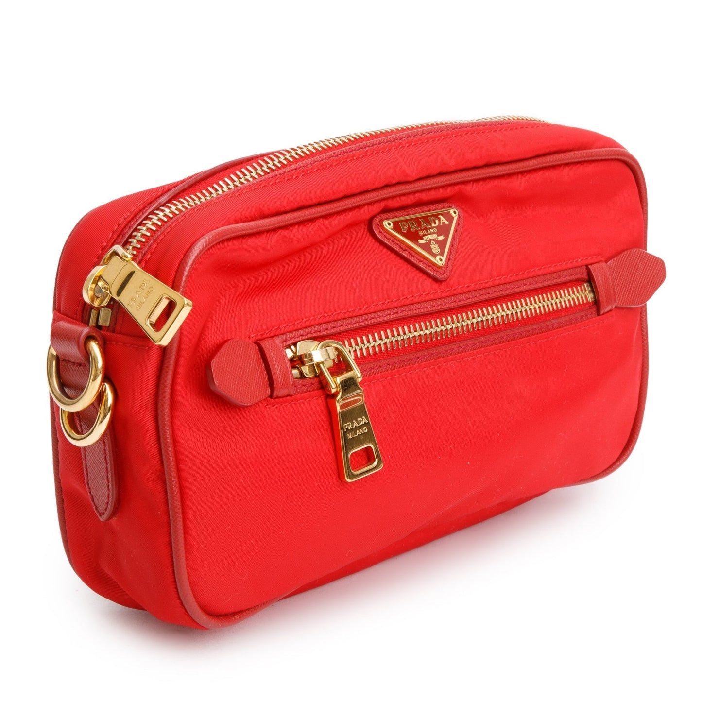 Prada Trimmed Tessuto Camera Crossbody Bag Nylon Saffiano Red