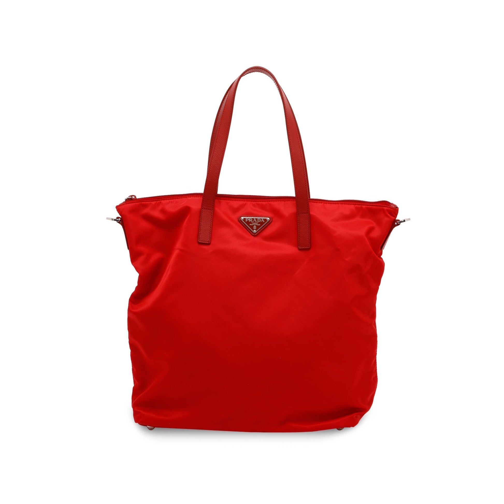 Prada Saffiano Trimmed Vela Tote Handbag Red Tote Bag