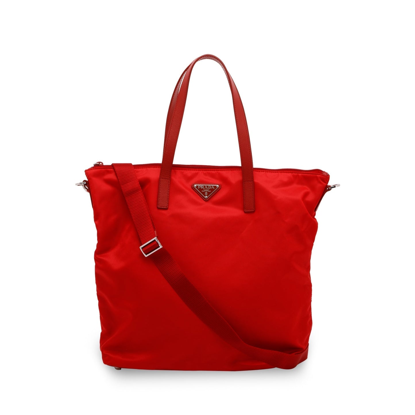 Prada Saffiano Trimmed Vela Tote Handbag Red Tote Bag