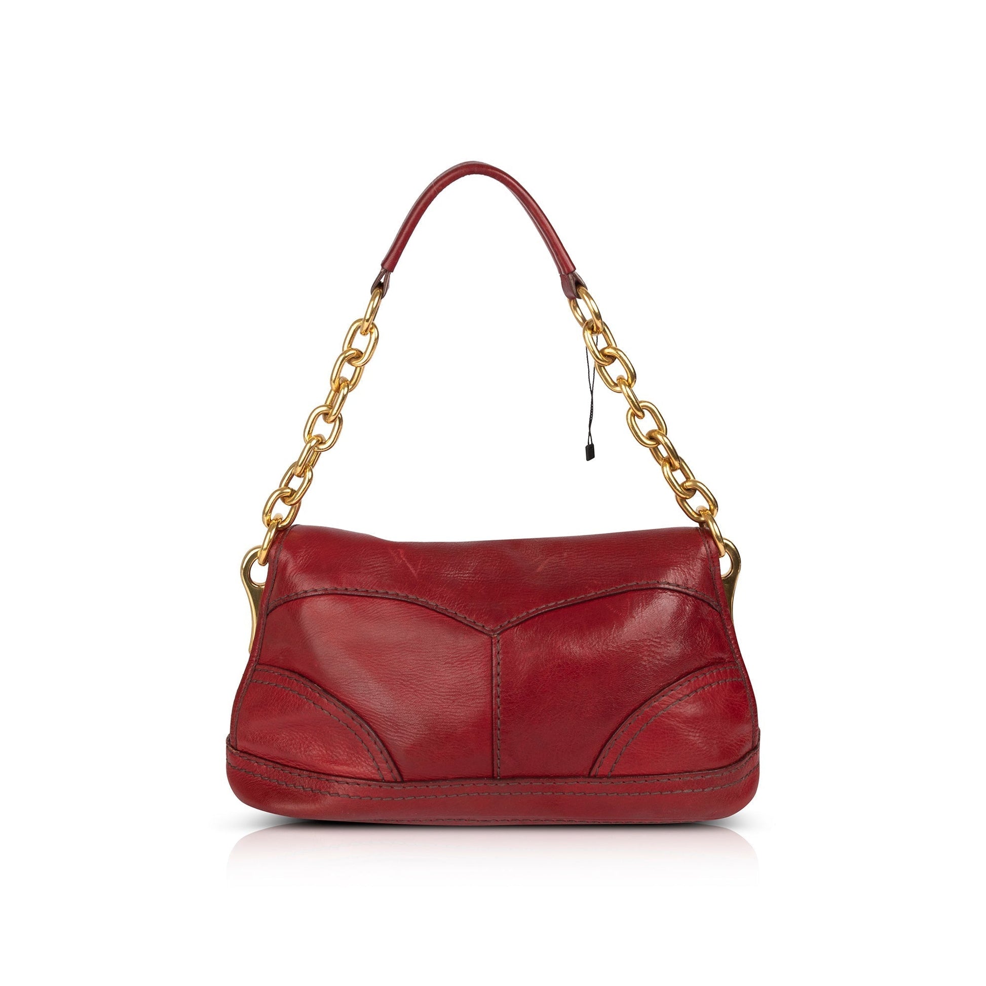 Prada Vitello Daino Shoulder Bag Red Chain
