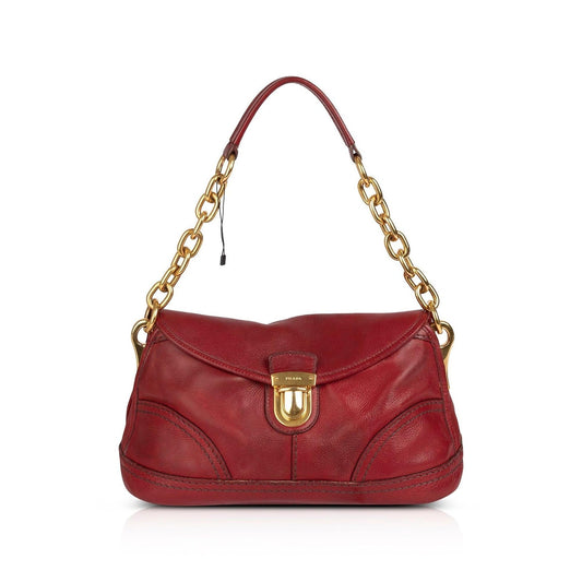Prada Vitello Daino Shoulder Bag Red Chain
