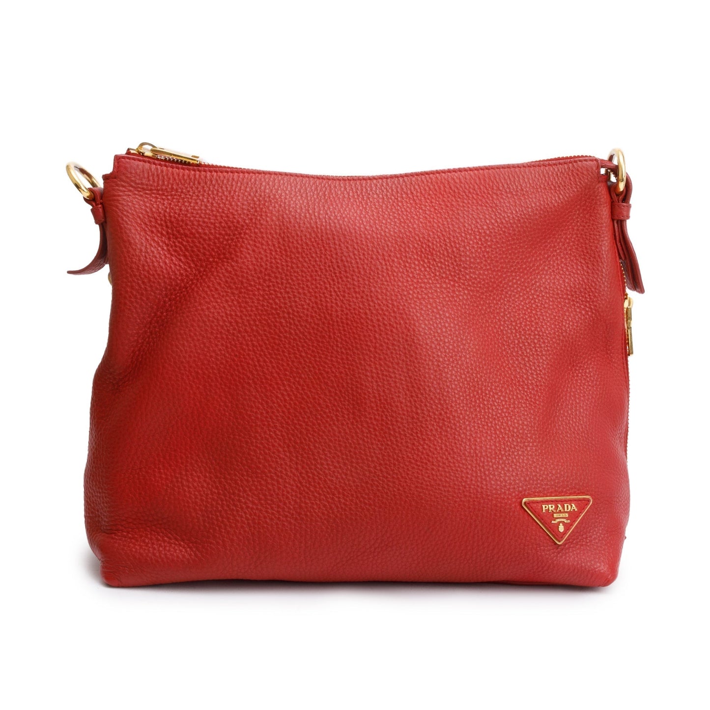 Prada Vitello Daino Side Zip Hobo Handbag Leather Red Travel Bag