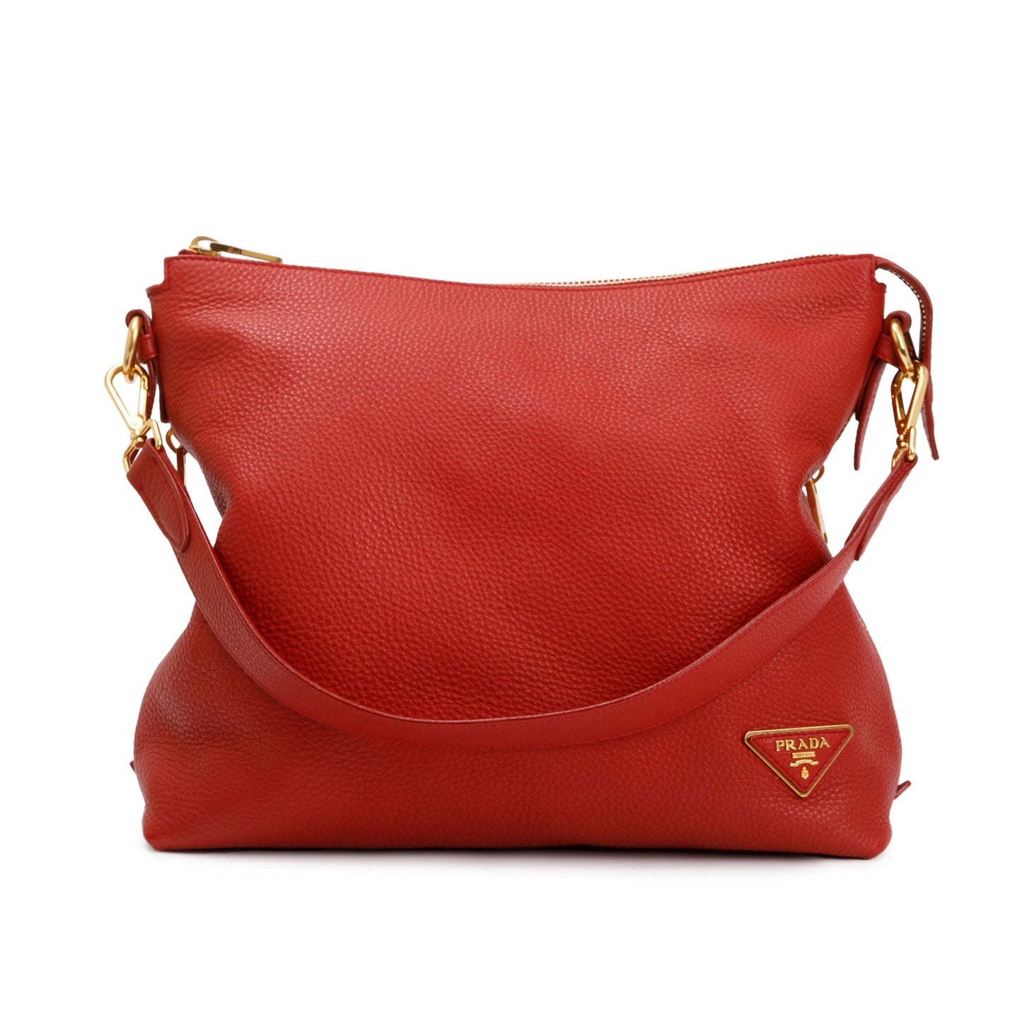 Prada Vitello Daino Side Zip Hobo Bag Leather Red Travel Bag