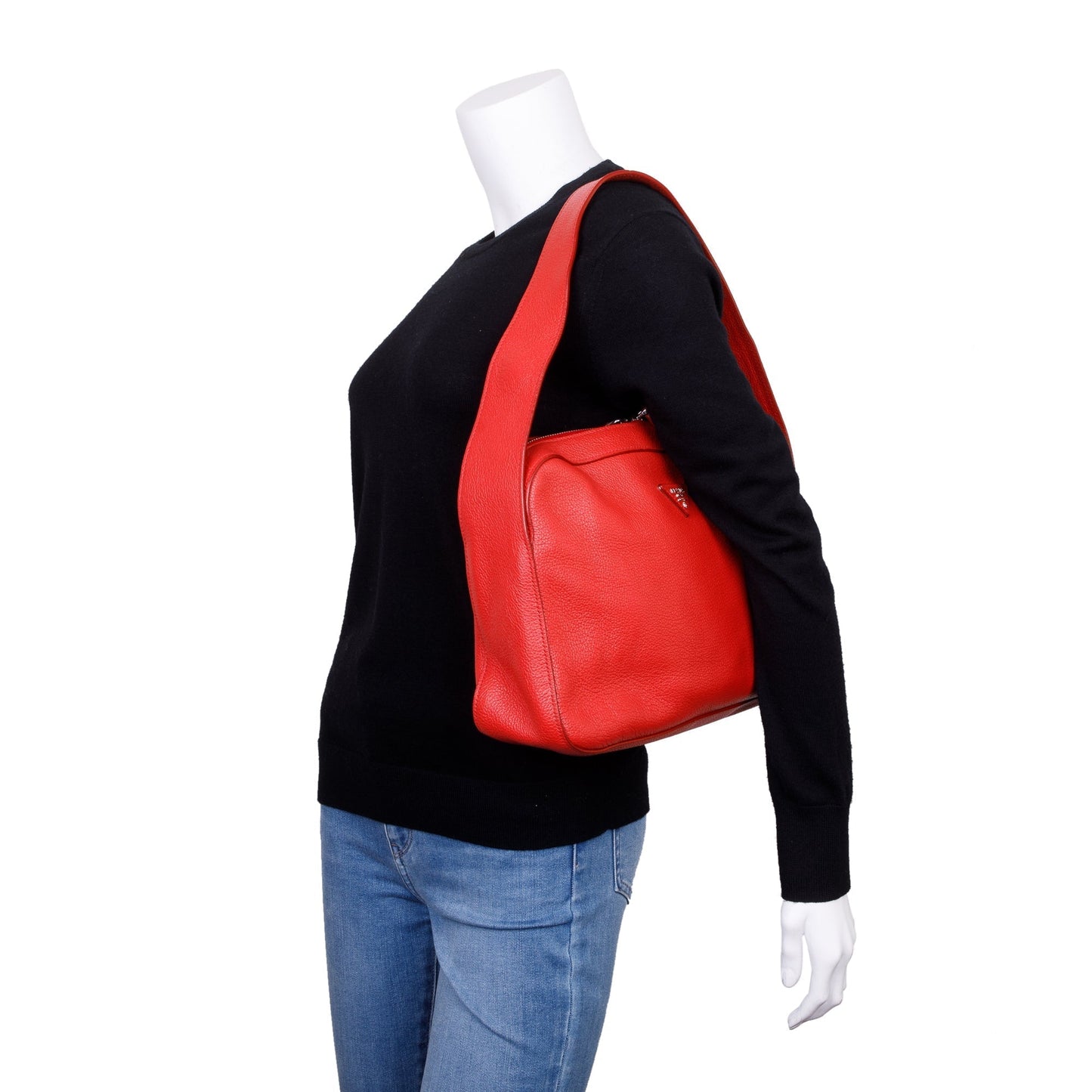 Prada Vitello Daino Zipped Shoulder Bag Leather Red