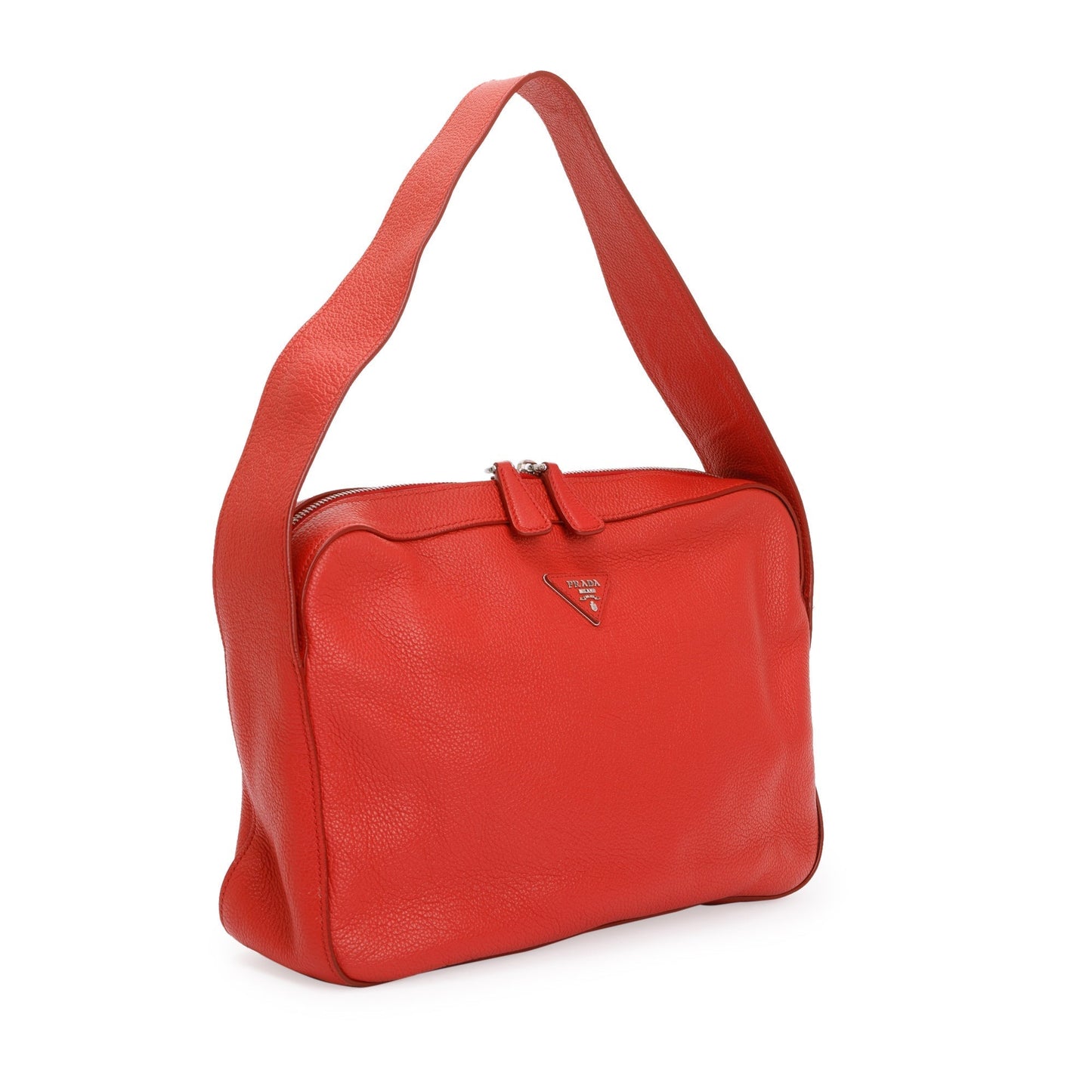 Prada Vitello Daino Zipped Shoulder Bag Leather Red