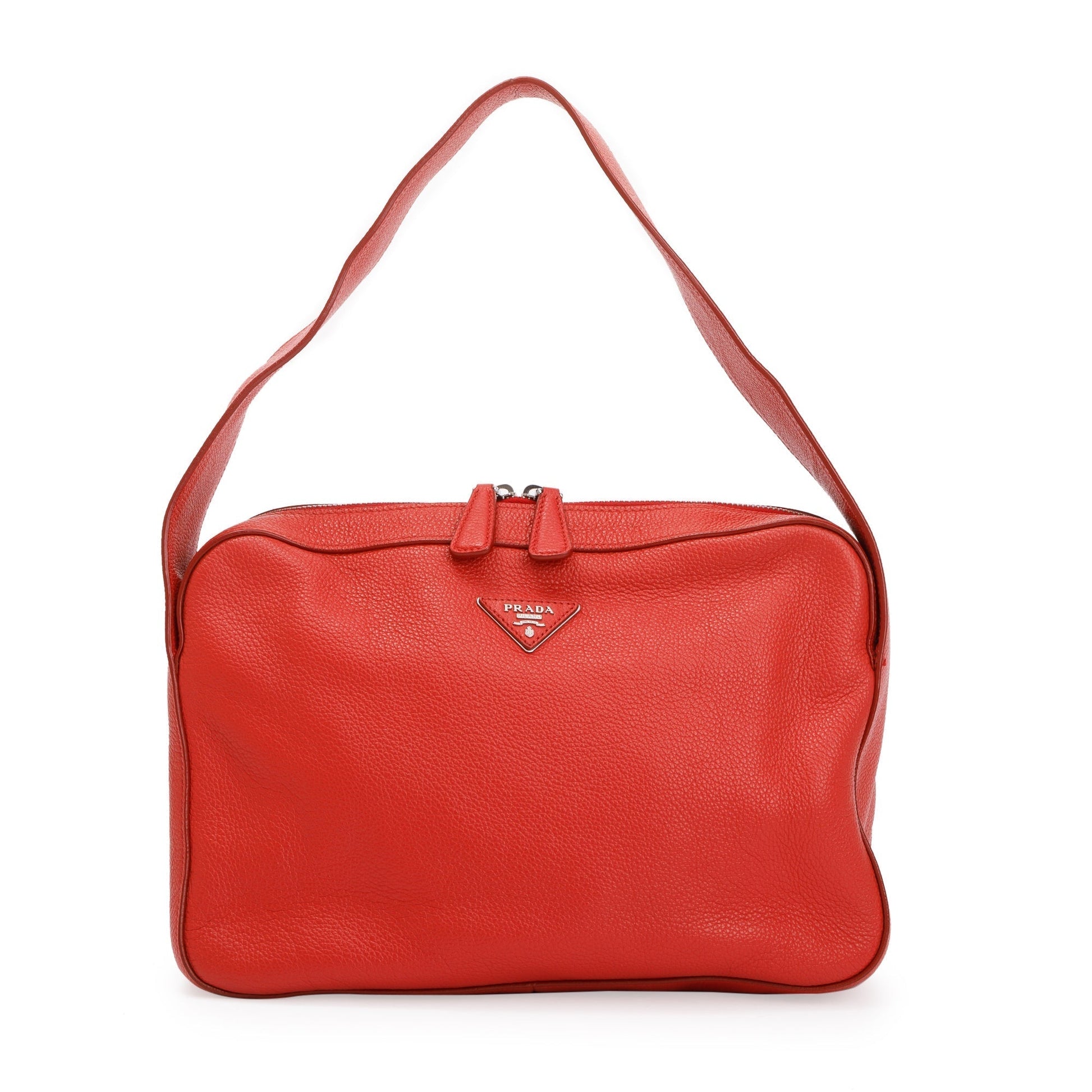 Prada Vitello Daino Zipped Shoulder Bag Leather Red