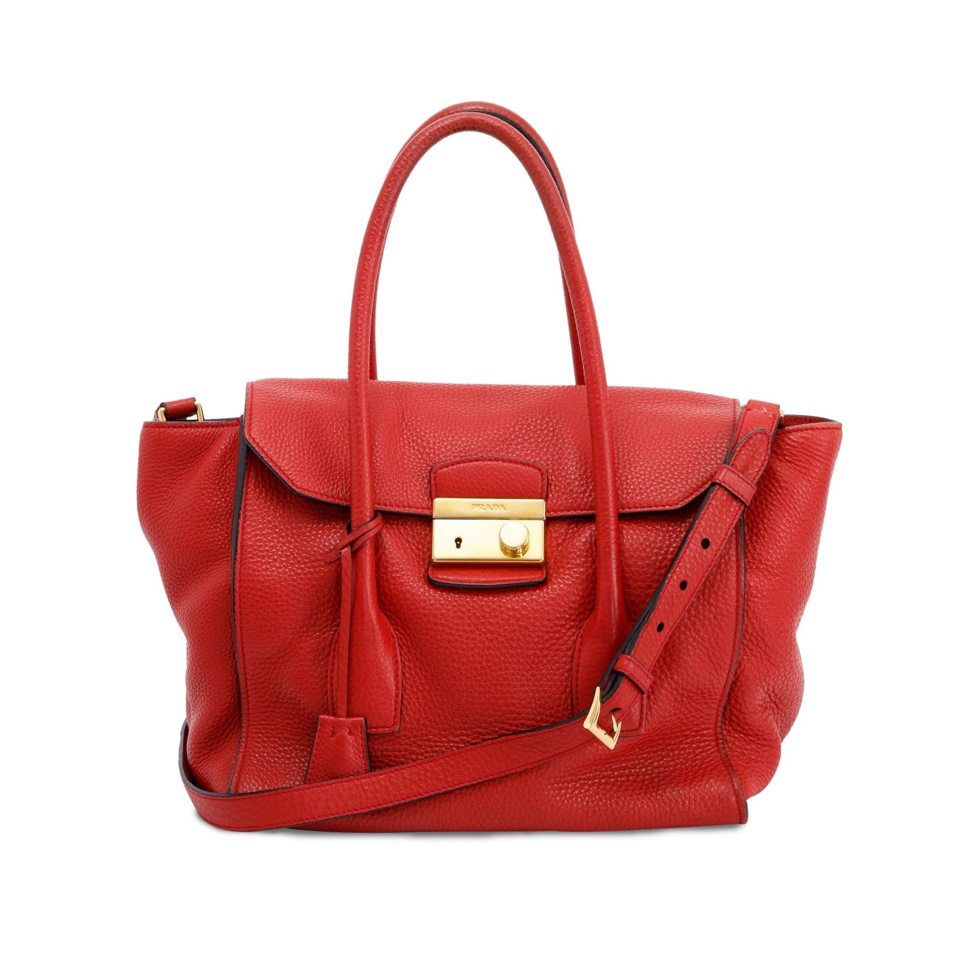 Prada Vitello Daino Sound Twin Pocket Tote Handbag Red Tote Bag