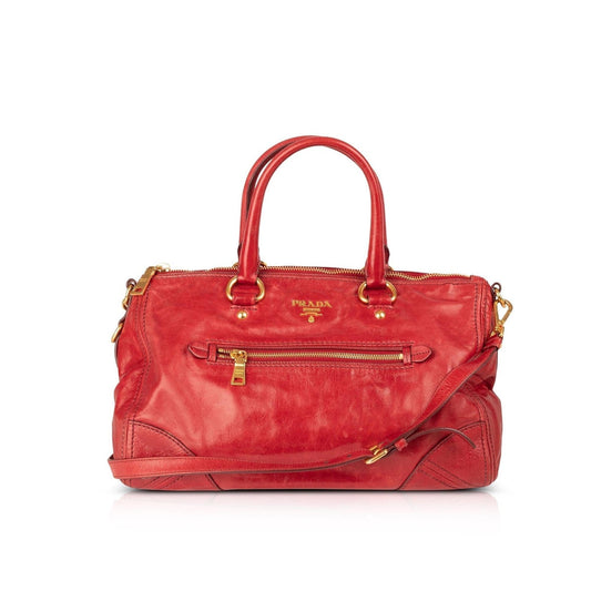 Prada Vitello Shine Tote Handbag Red Tote Bag