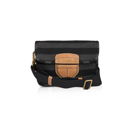 Prada Righe Striped Canapa Shoulder Bag