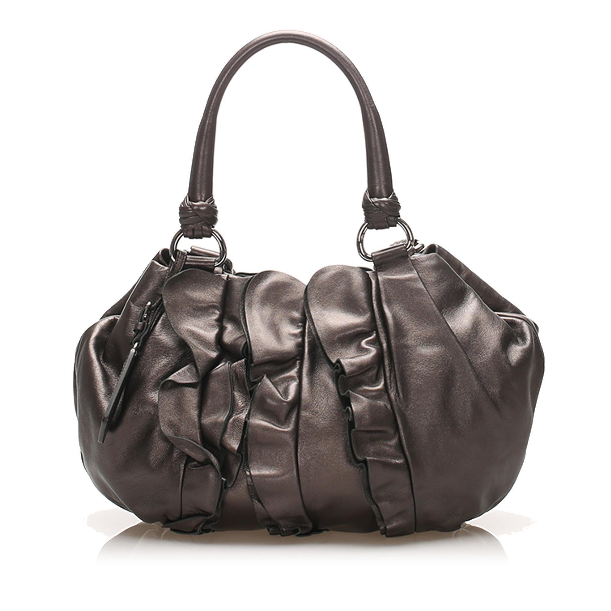 Prada Ruffled Tote Bag Leather
