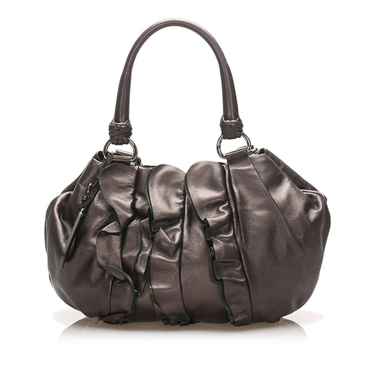 Prada Ruffled Tote Bag Leather