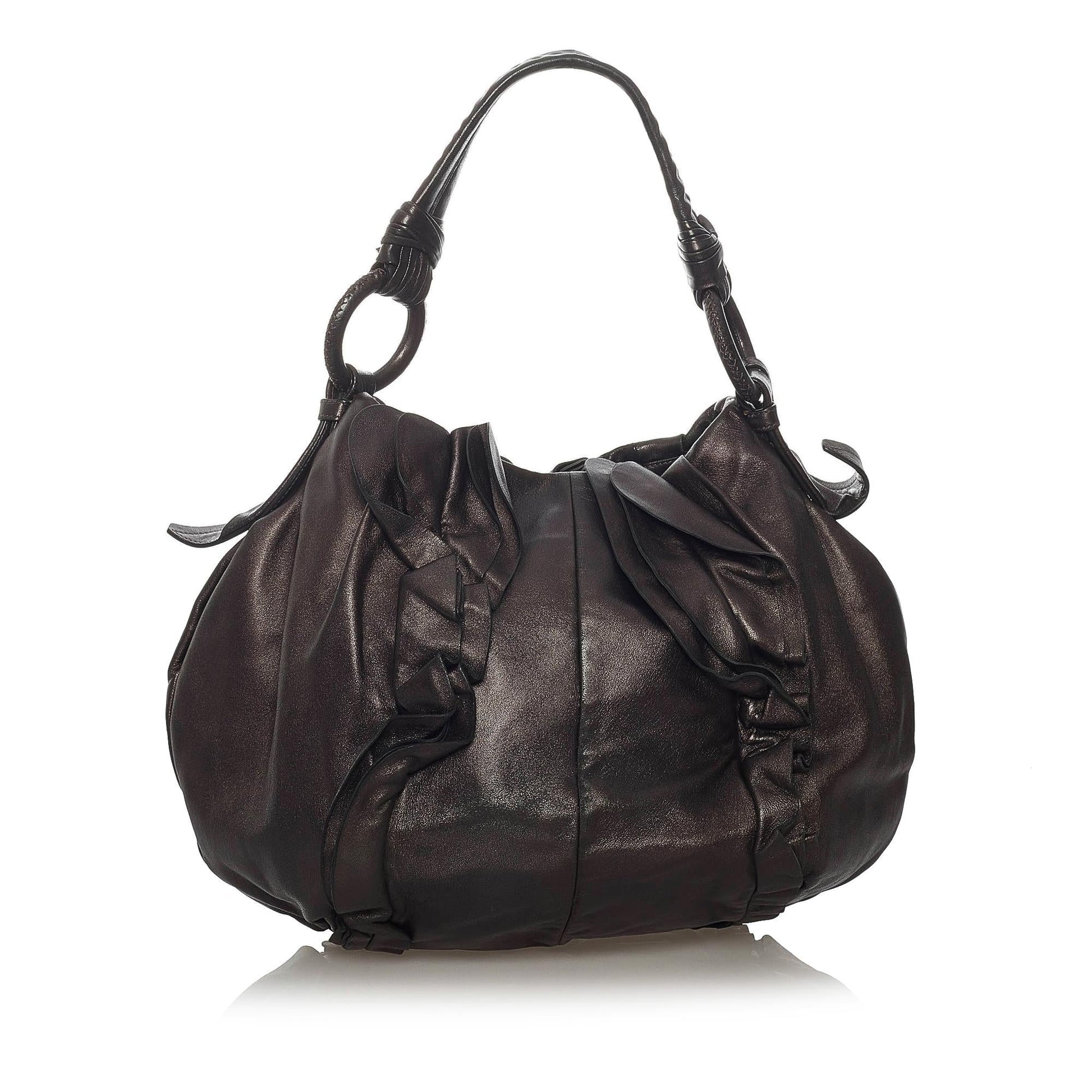 Prada Ruffled Tote Bag Shg Leather
