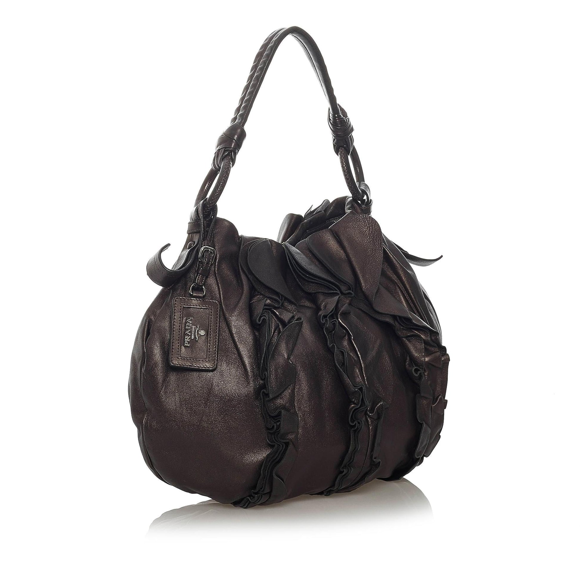 Prada Ruffled Tote Bag Shg Leather