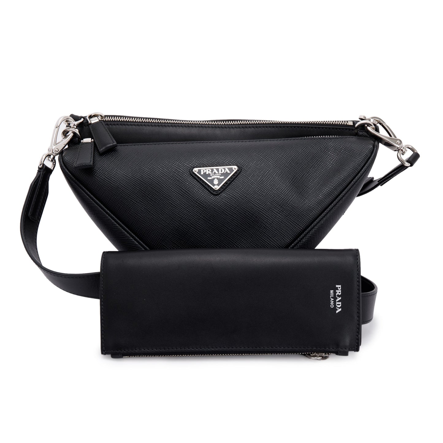 Prada Saffiano City Calf Triangle Double Messenger Bag Travel Bag