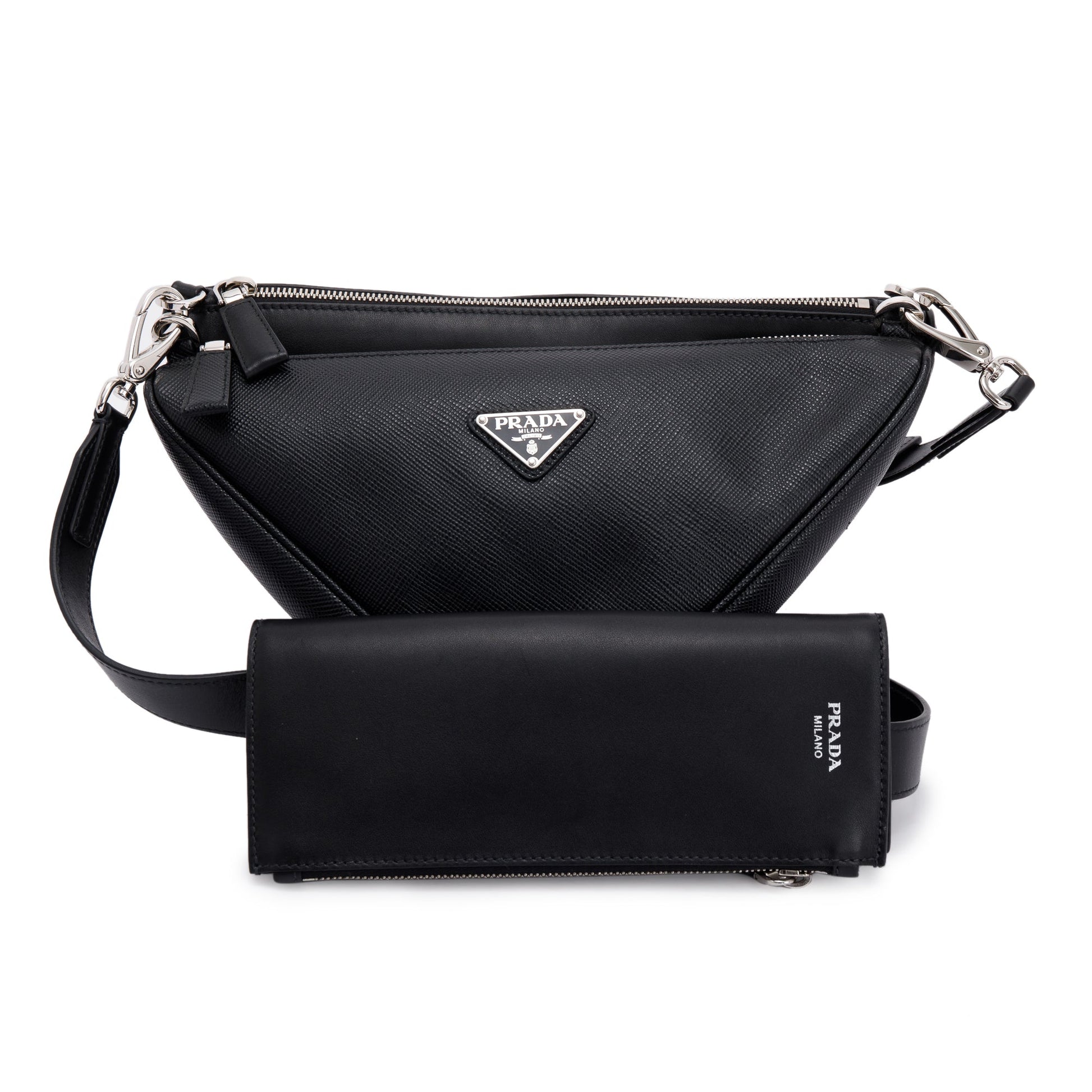 Prada Saffiano City Calf Triangle Double Messenger Bag Travel Bag