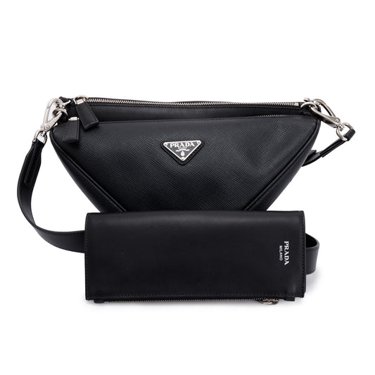 Prada Saffiano City Calf Triangle Double Messenger Bag Travel Bag