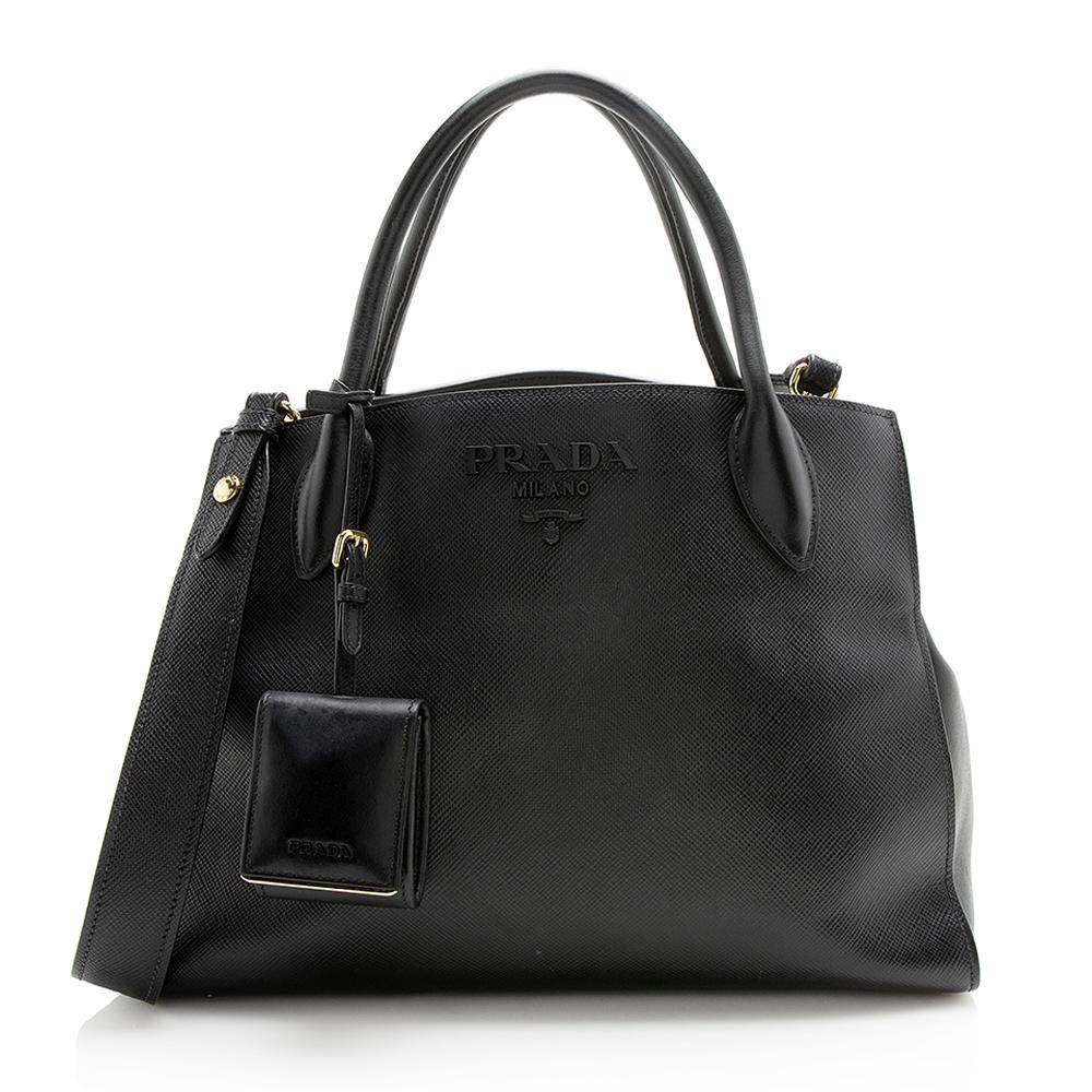 Prada Cuir Monochrome Tote Leather Saffiano Medium Tote Bag