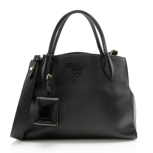 Prada Cuir Monochrome Tote Leather Saffiano Medium Tote Bag