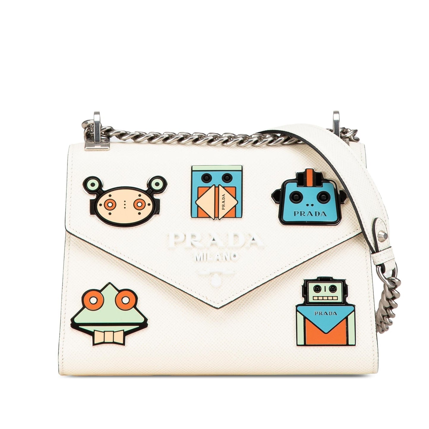 Prada Cuir Monochrome Robot Patches Envelope Crossbody Bag Saffiano Chain Flap Chain Flap 1