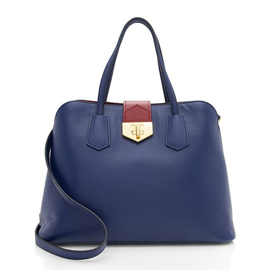 Prada Cuir Double Handle Tote Leather Saffiano Small Tote Bag
