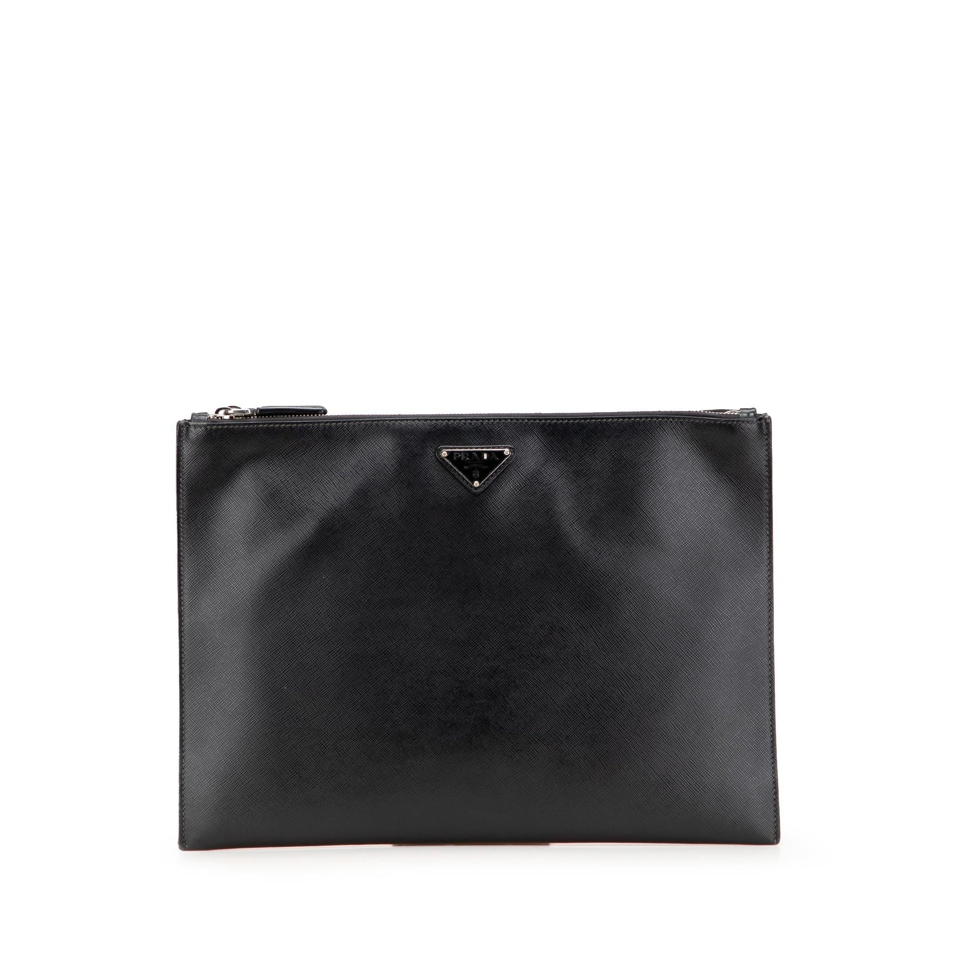 Prada Double Clutch Saffiano Zip Clutch Bag