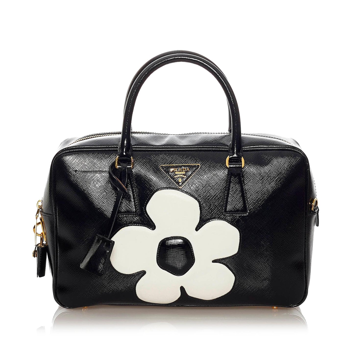 Prada Flower Satchel Shg Saffiano Satchel Bag