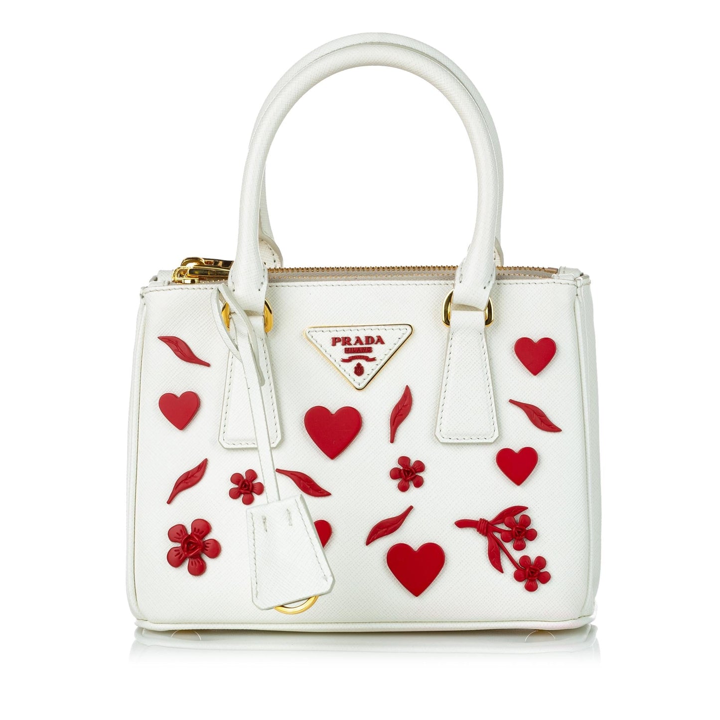 Prada Galleria Heart Double Handbag Shg Saffiano Zip Satchel Bag
