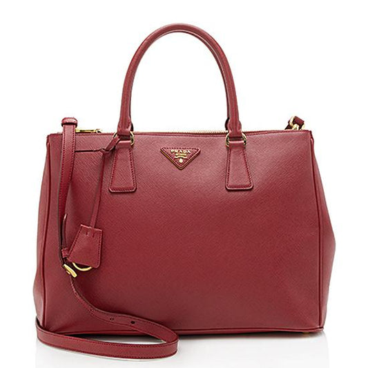 Prada Lux Double Tote Leather Saffiano Medium Tote Bag