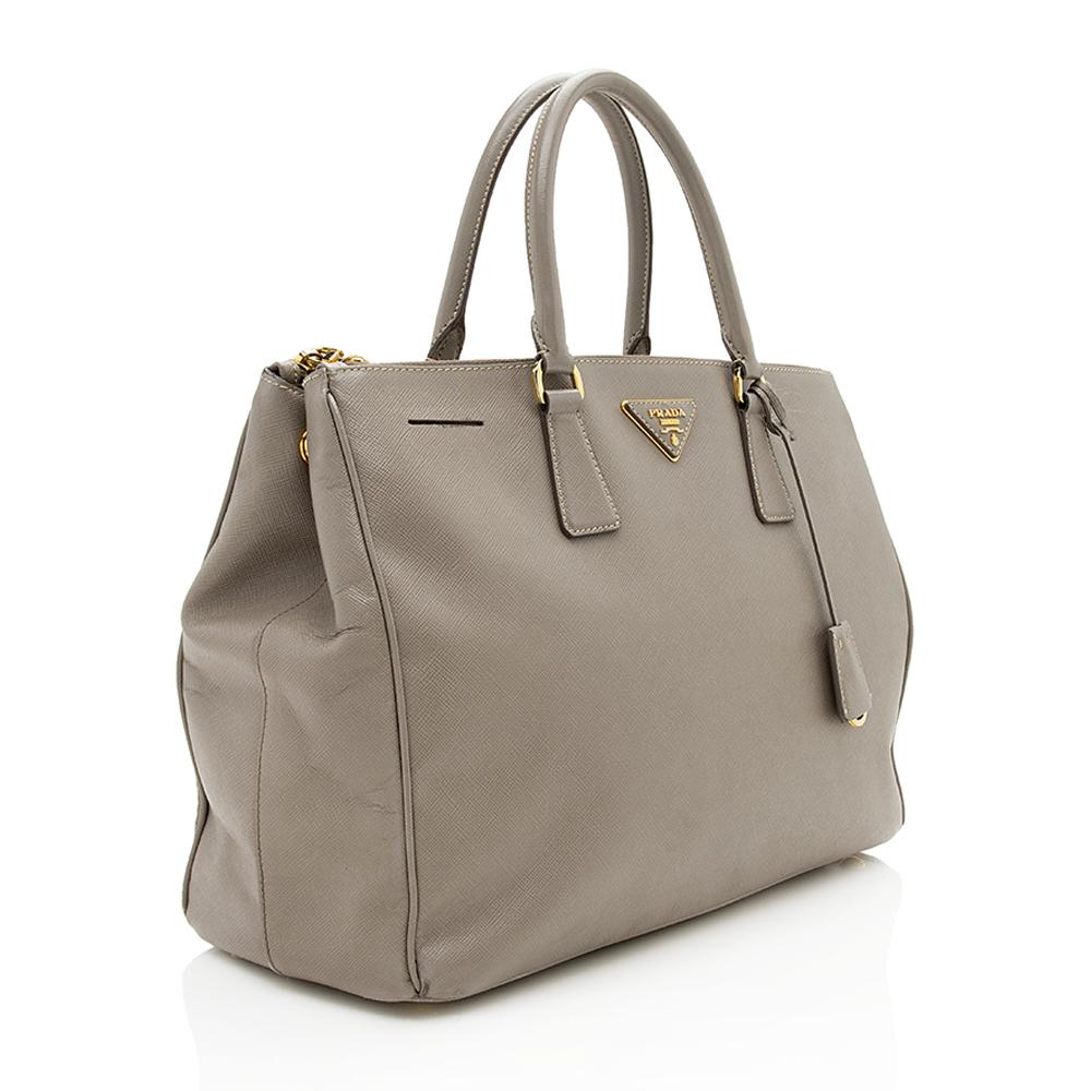Prada Lux Double Tote Leather Saffiano Medium Tote Bag Tote Shf 12527