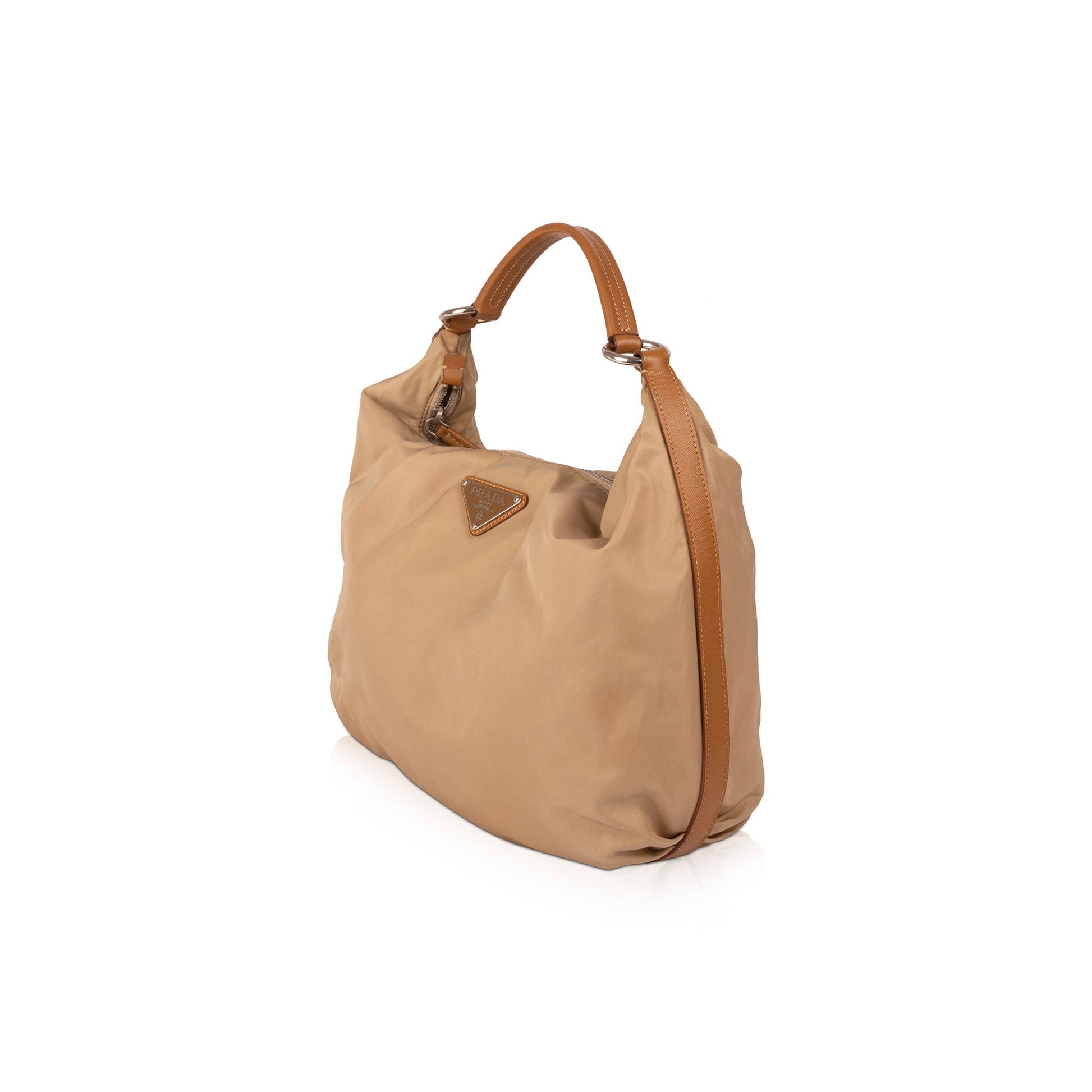Prada Saffiano Trimmed Tessuto Hobo Handbag Leather Travel Bag