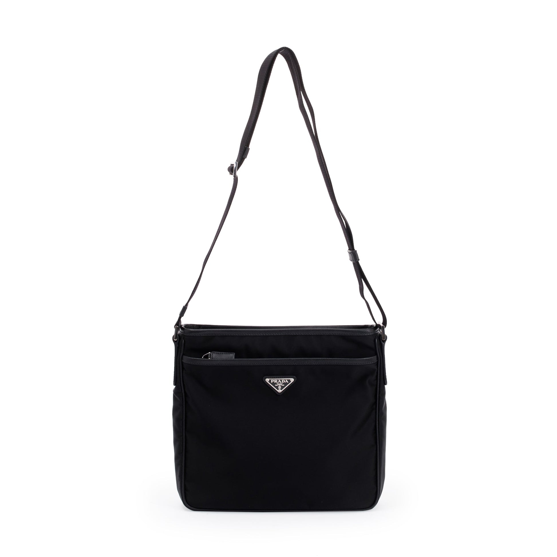 Prada Saffiano Trimmed Tessuto Messenger Bag Leather Nylon Travel Bag