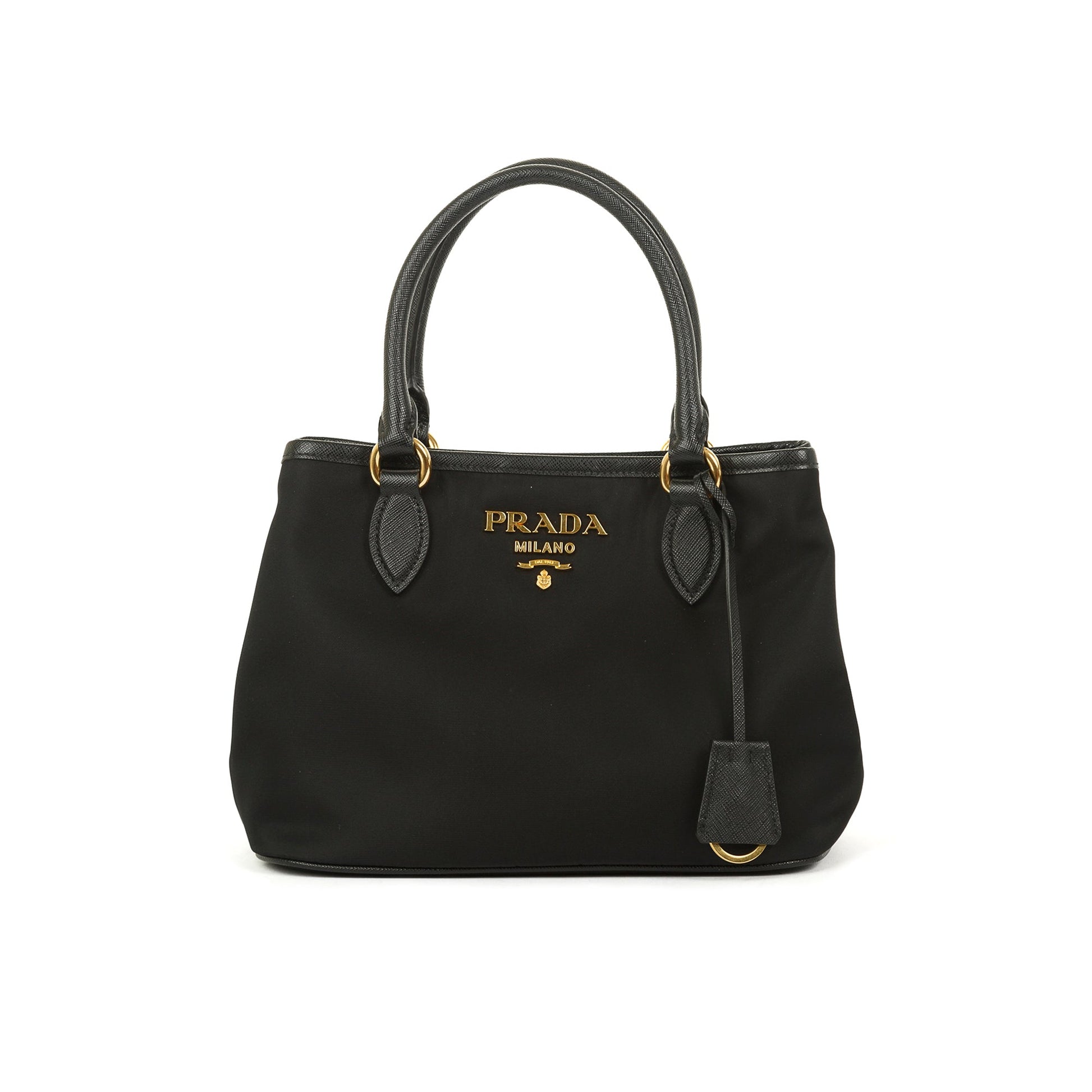 Prada Saffiano Trimmed Tessuto Satchel Handbag Leather Nylon Travel Bag
